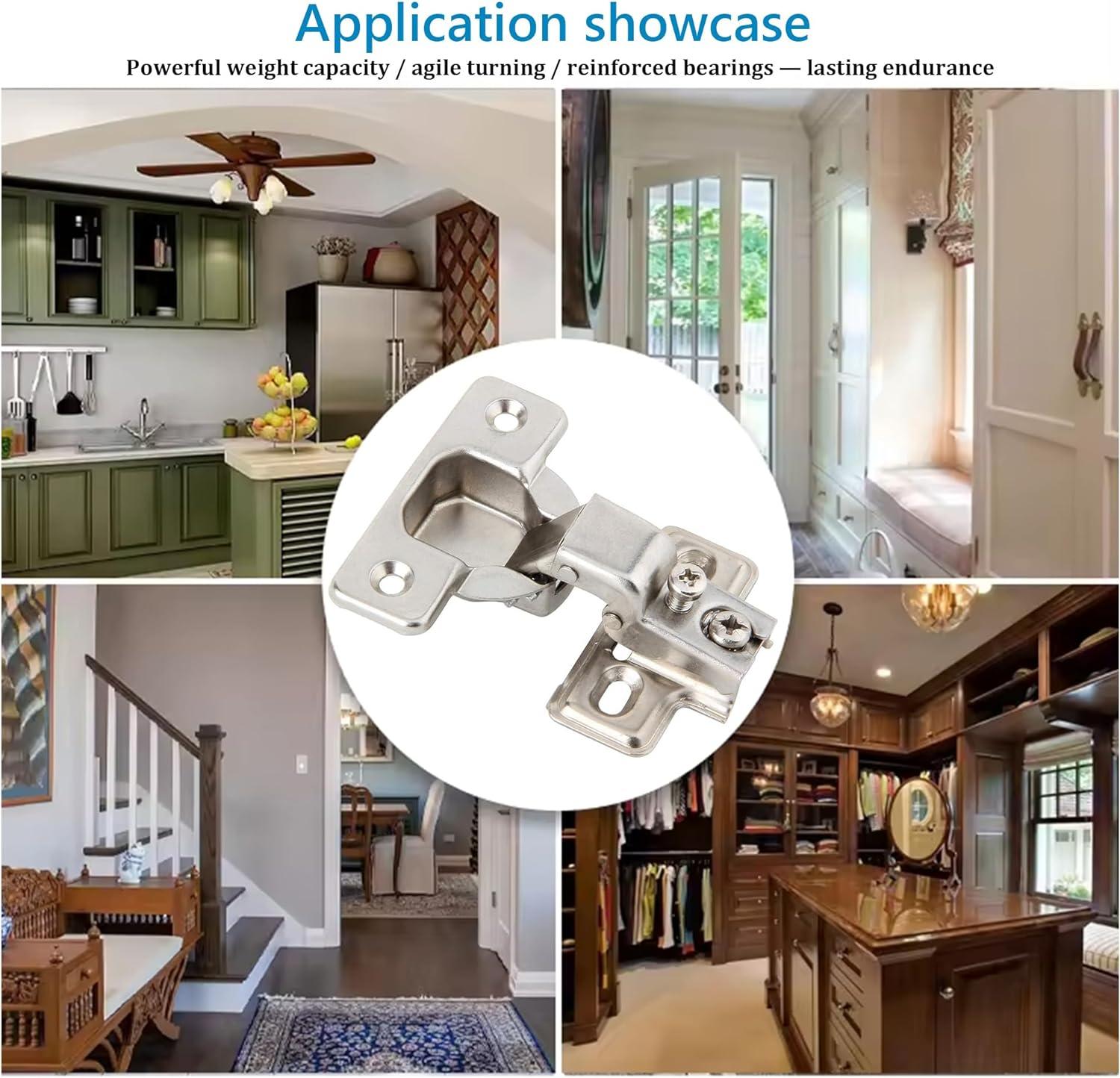 Steel Nickel Plated Self Closing Compact Cabinet Hinges, 10 Pack