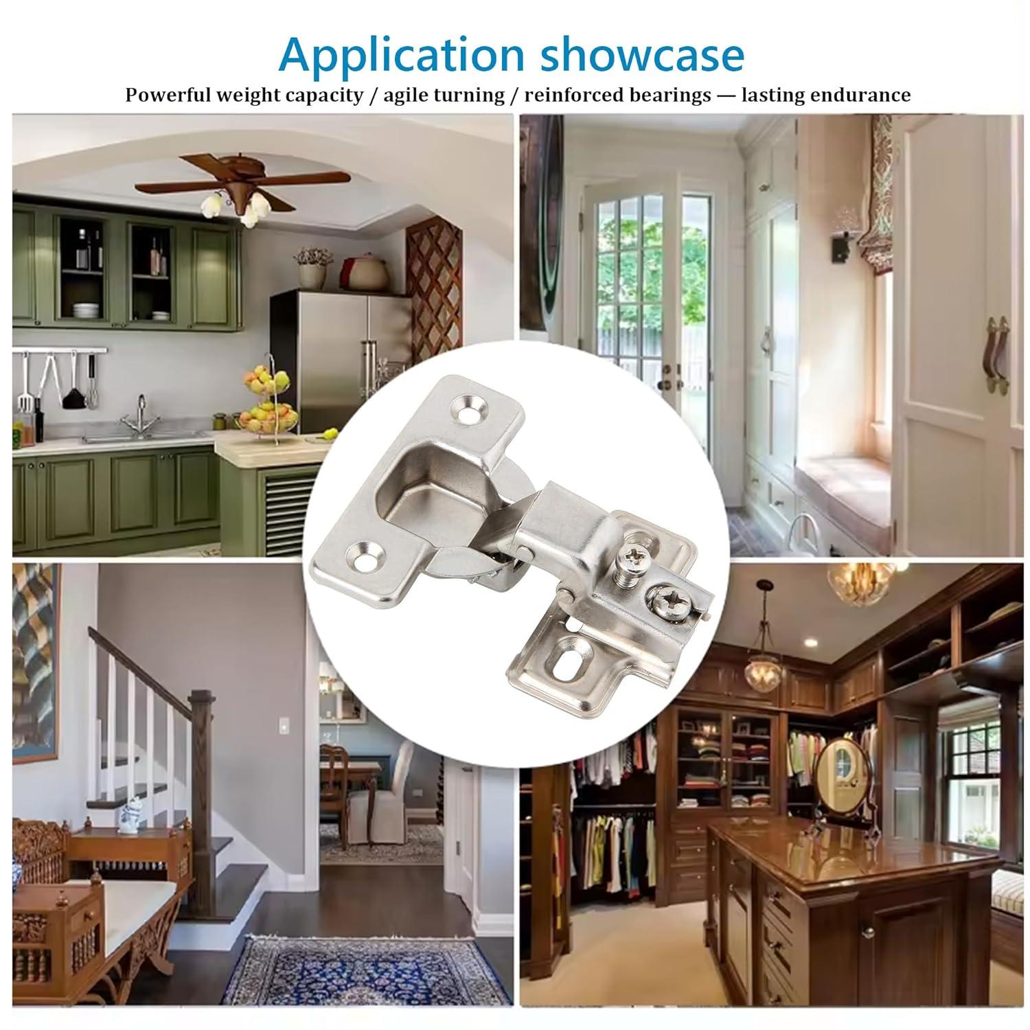 Steel Nickel Plated Self Closing Compact Cabinet Hinges, 10 Pack