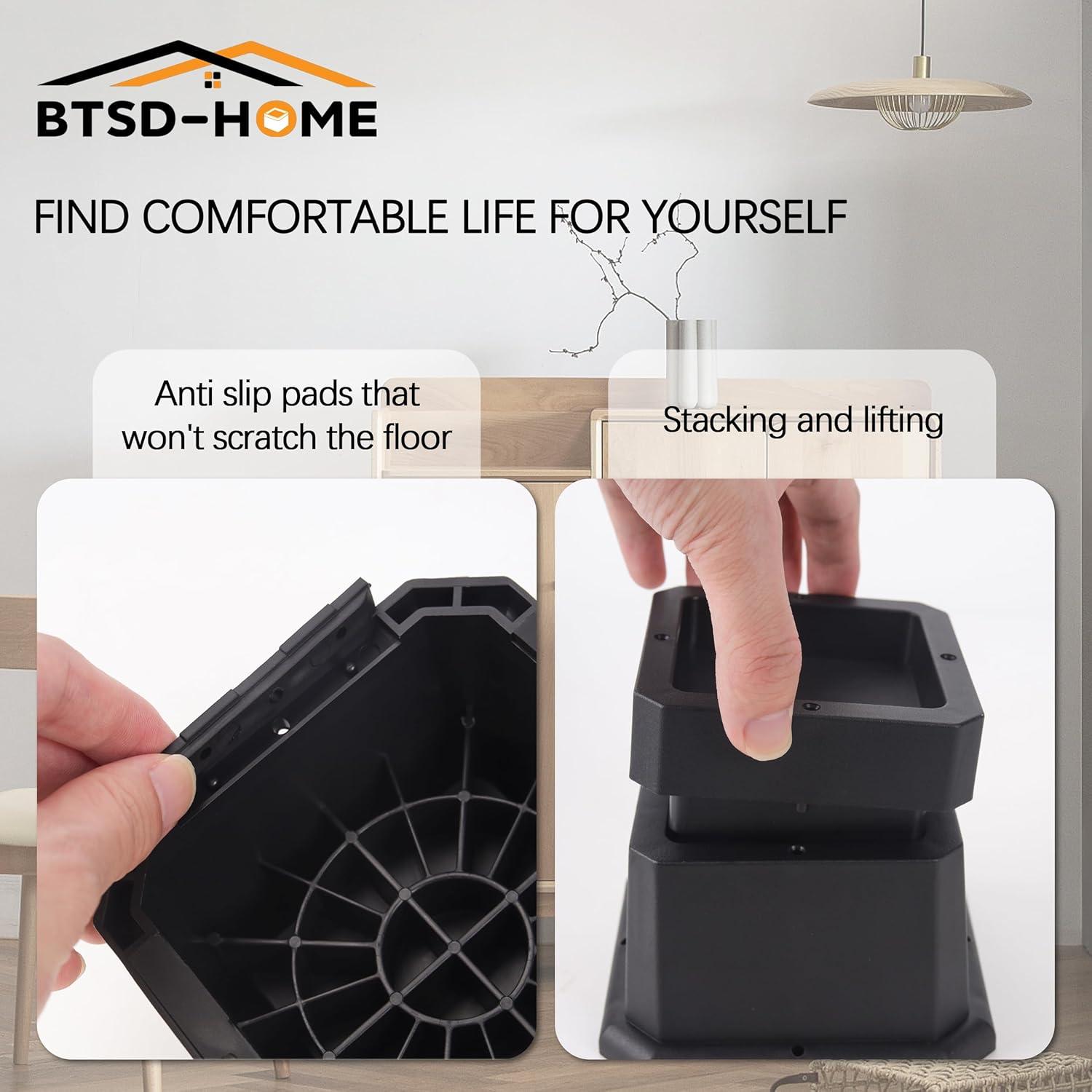 Furniture Risers 2 Inch Bed Risers Heavy Duty Adjustable Dorm Bed Lifts Risers Table Desk Chair Leg Extenders 4 Pack Black