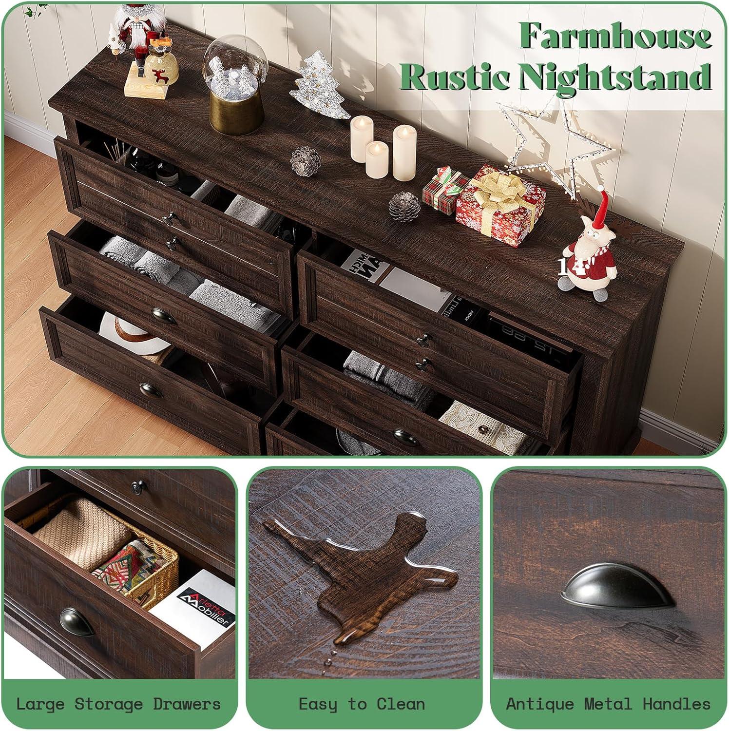 Winston Porter 58" Farmhouse 6 Drawer Dresser