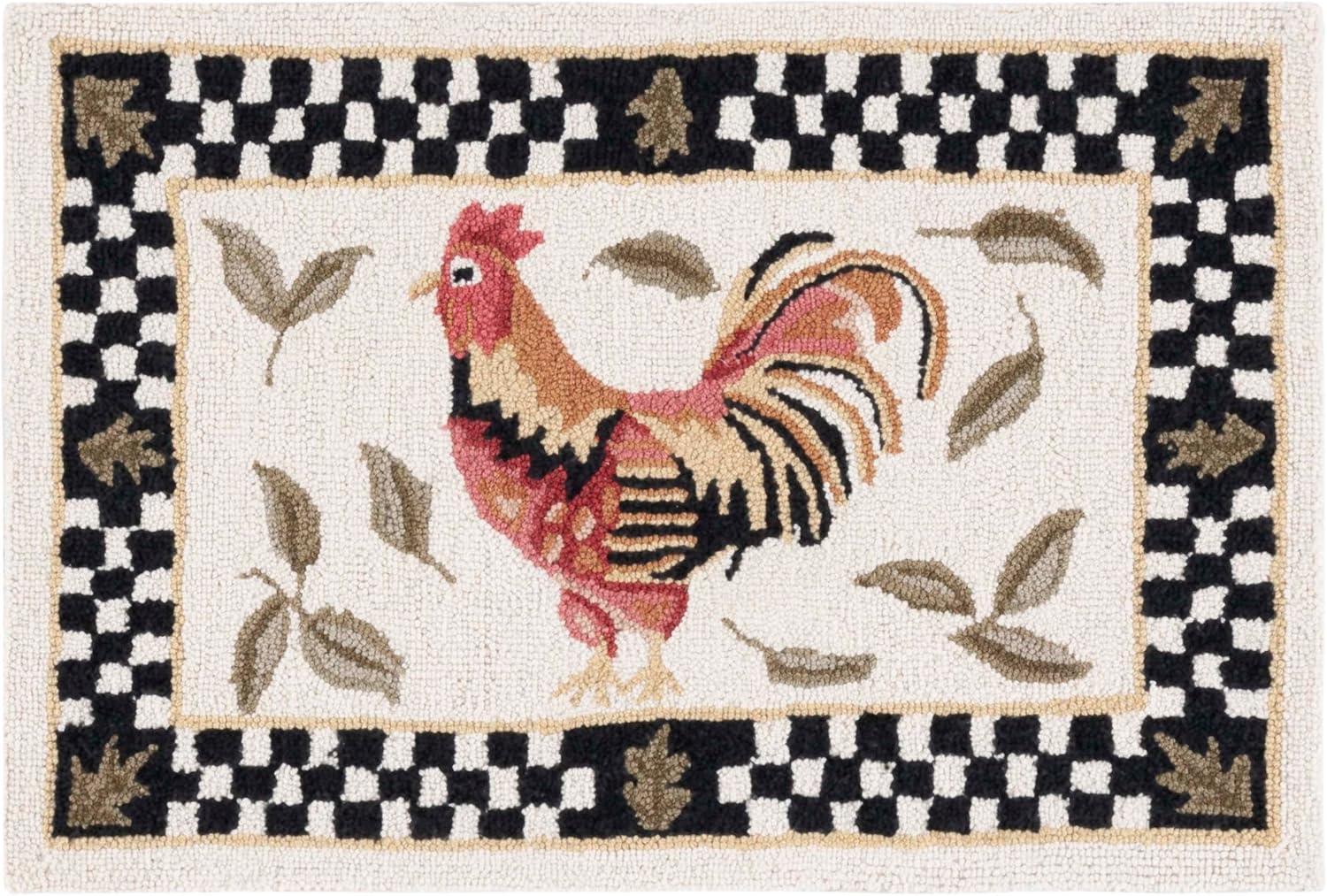 Safavieh  Hand-hooked Vintage Poster Ariadni Rooster Wool Rug.. Ivory/Black 1'8" x 2'6" 2' x 3' Accent, Indoor Entryway, Living Room, Dining Room