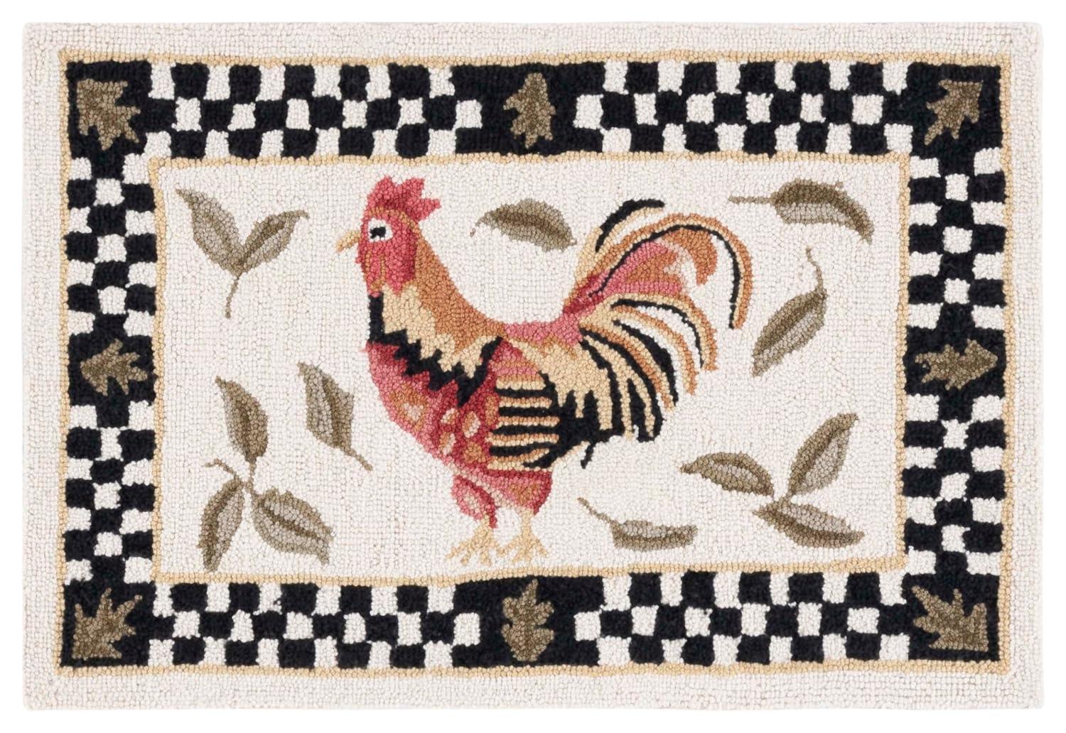 Safavieh  Hand-hooked Vintage Poster Ariadni Rooster Wool Rug.. Ivory/Black 1'8" x 2'6" Handmade 2' x 3' Indoor,Accent Living Room,Entryway,Dining