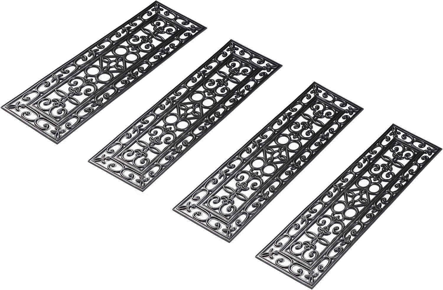 Decorative Scrollwork Design Rubber Stairs Anti-Slip Tread Mat Carpet, Set of 4