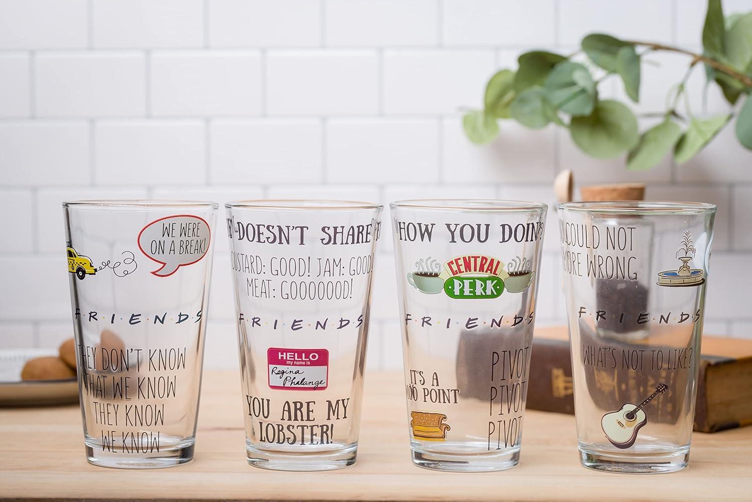 Friends Quotes Pattern 4-Piece 16 oz Pub Glass Set