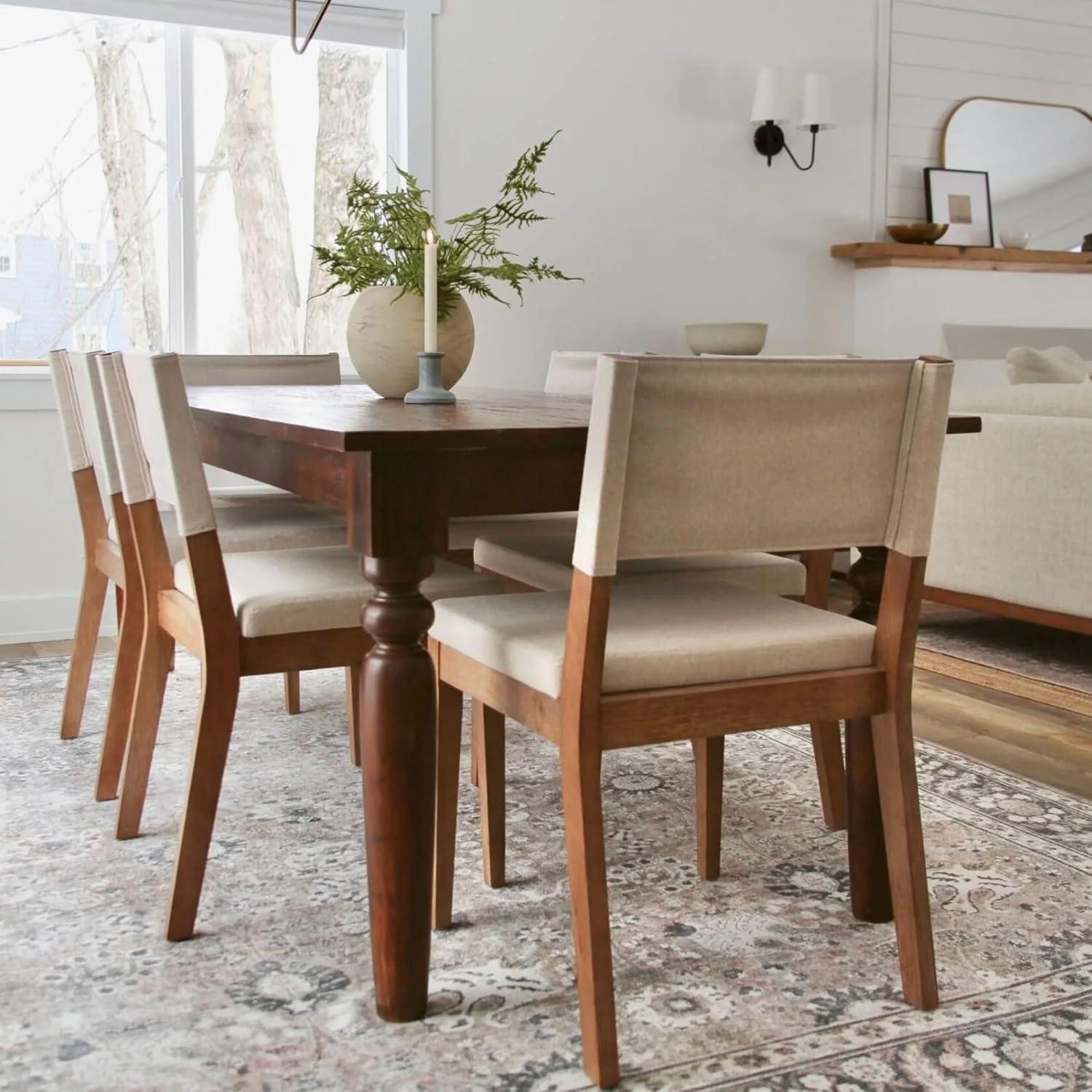 44" Linus Wood Sling Back Chair with Cushion, Flax Upholstery - Nathan James: Easy 20 Min Assembly