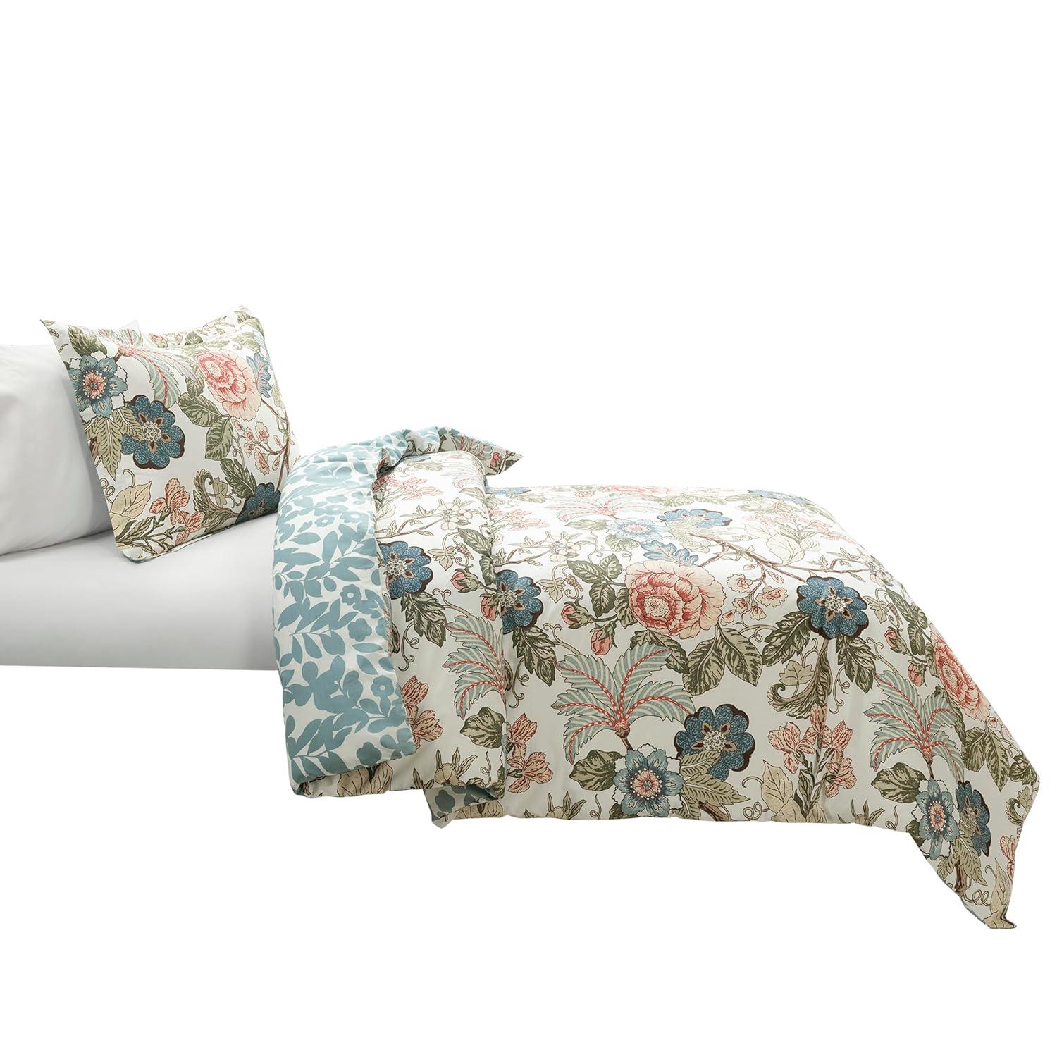 Green/Blue Standard Cotton Reversible 3 Piece Duvet Cover Set