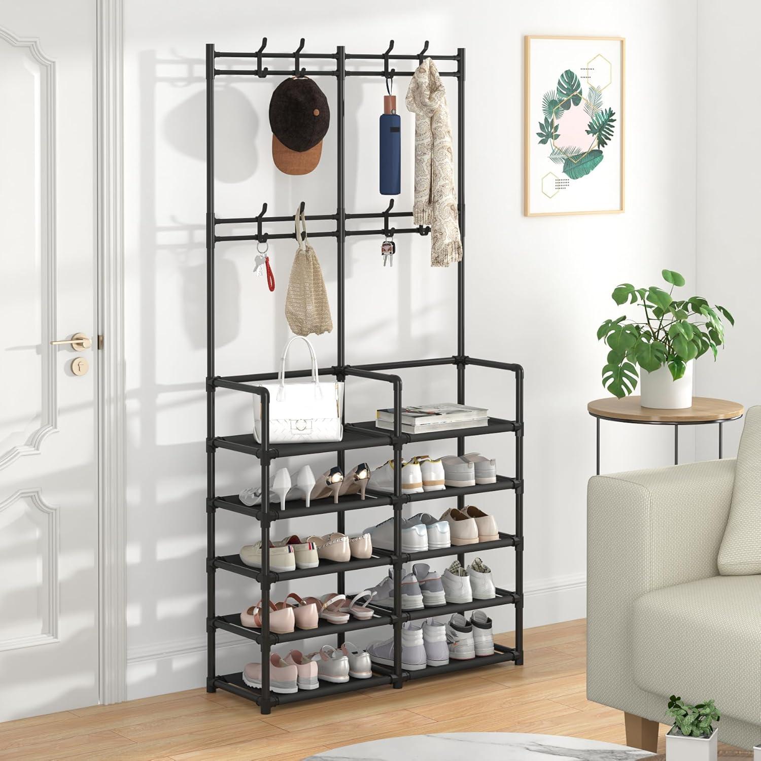5-Tier Entryway Coat Rack, Coat and Shoe Rack, Entryway Bench Storage