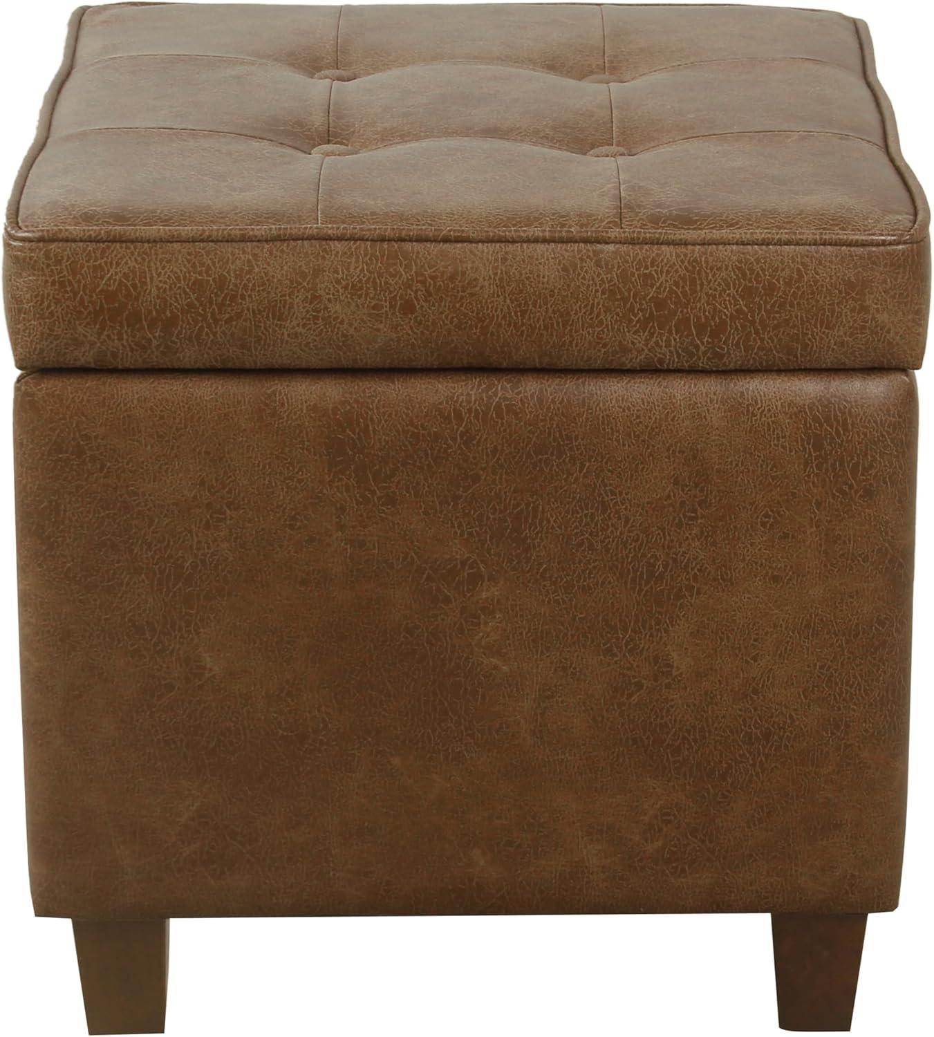Square Tufted Faux Leather Storage Ottoman Brown - HomePop