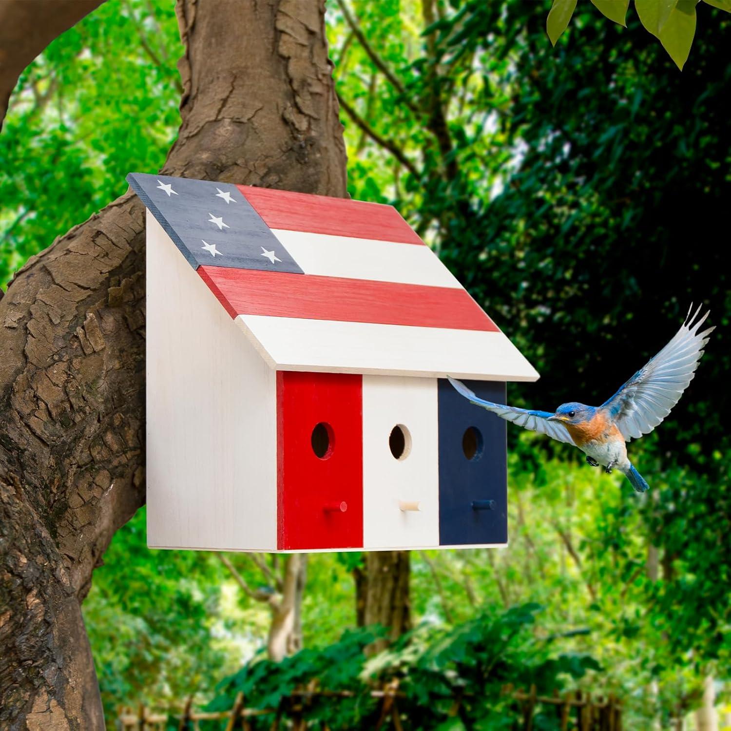 14" Americana 3 compartment Wood Birdhouse