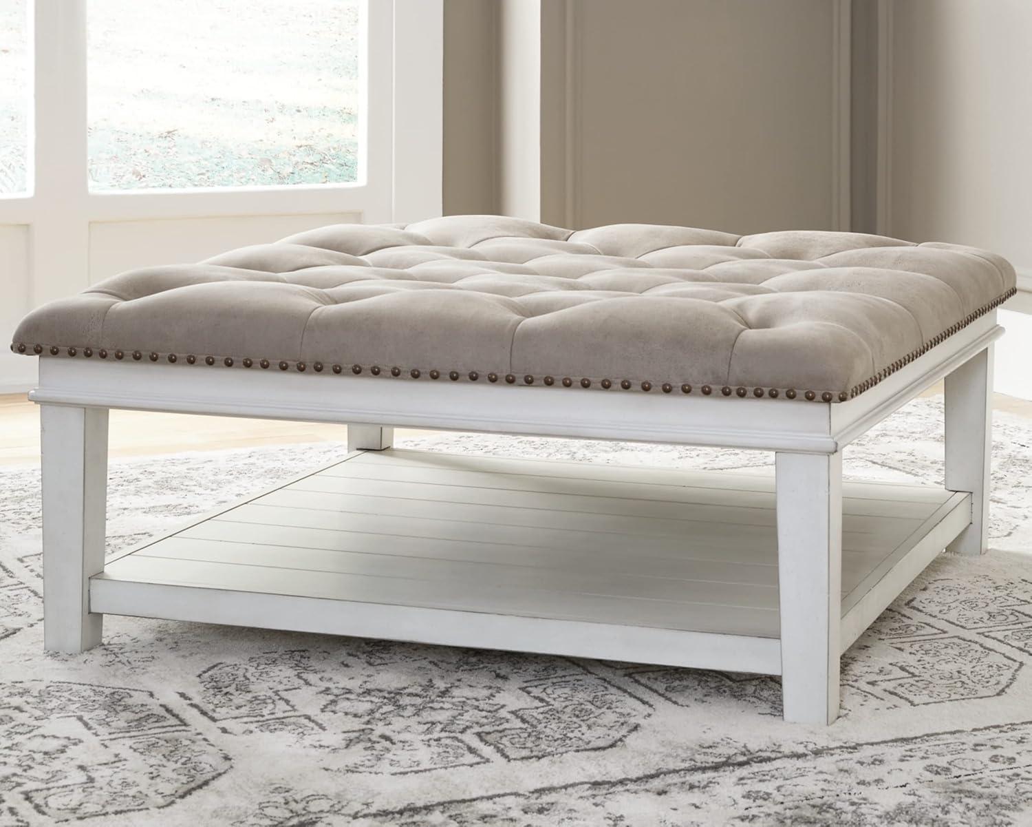 Signature Design by Ashley Contemporary Kanwyn Upholstered Ottoman Coffee Table, Whitewash