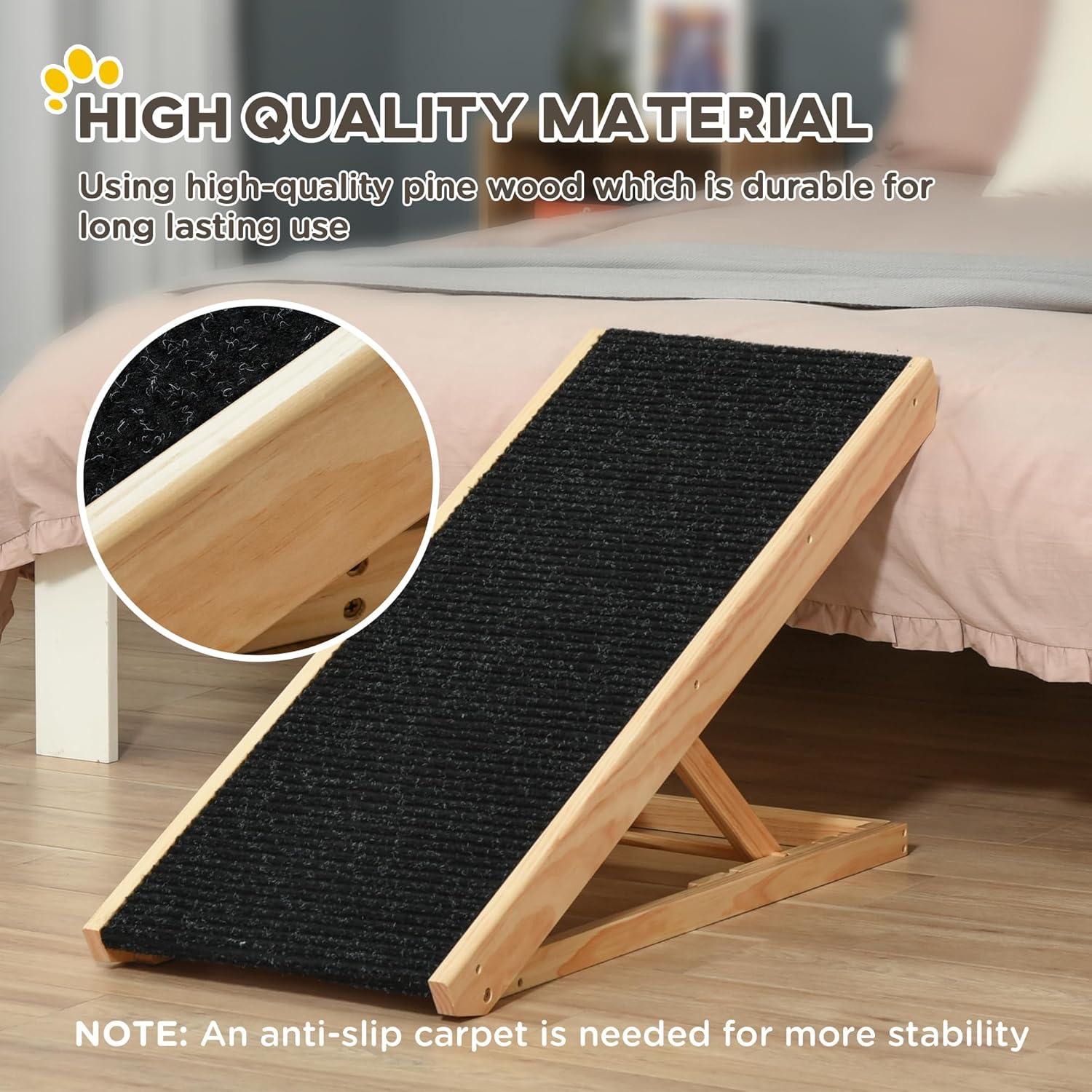 PawHut Elevated Pet Ramp for Dogs and Cats, Foldable and Height Adjustable with Non-slip Finish, Pine 35.5"L x 16"W x 24"H, Black