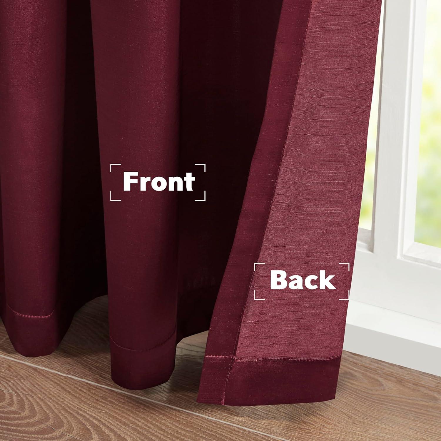 Burgundy Pleated Polyester Light-Filtering Rod Pocket Drapes