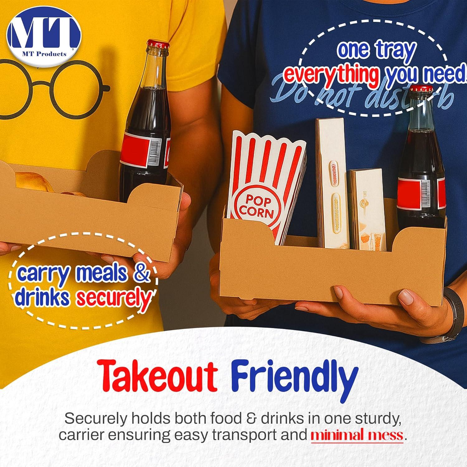 MT Products Brown Paperboard Food and Drink Tray - Pop-Up J-Type Rectangular - Pack of 25