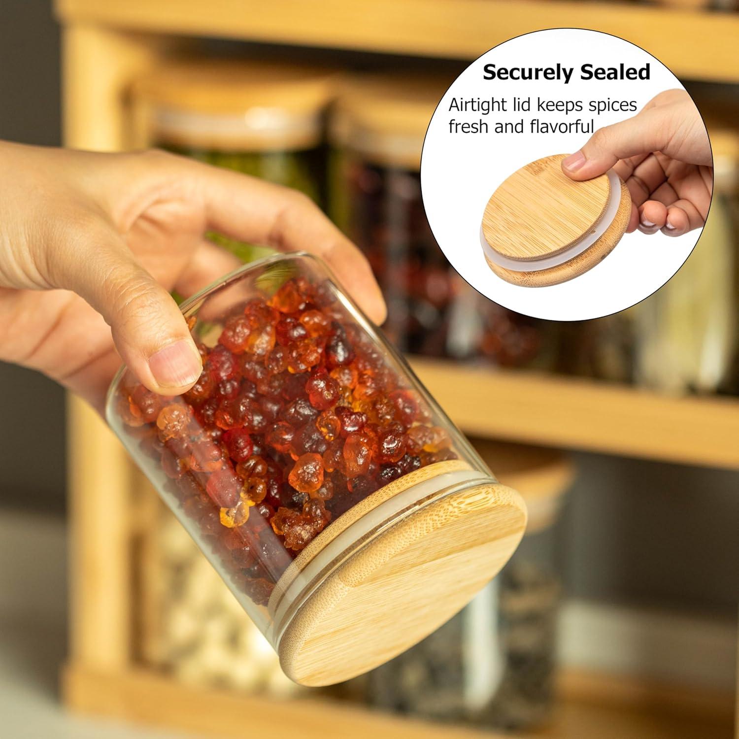 Rebrilliant Rebrilliant Versatile 3-tier Bamboo Spice Rack And Pantry Organizer With 9 Glass Jars – Perfect For Countertop Storage In Kitchens To Keep Seasoning Containers Neatly Displayed And Easily Accessible