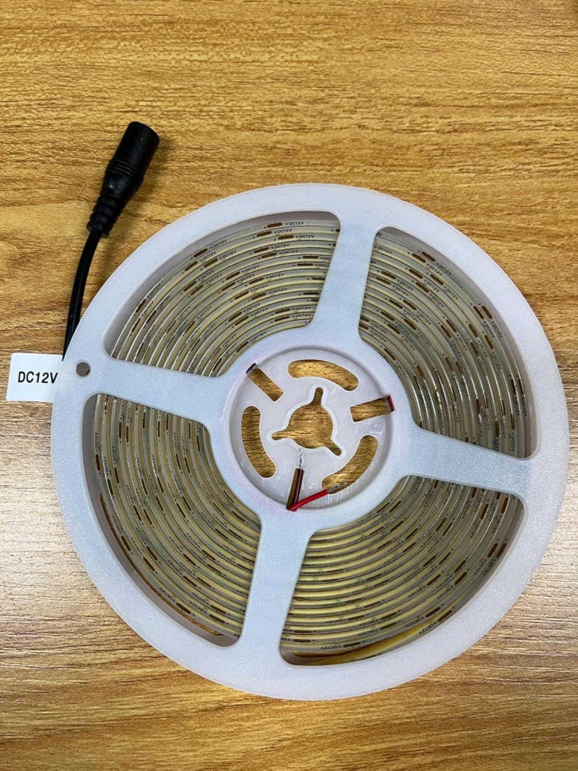 12V COB LED Strip Light Daylight White 5000K Waterproof IP65 480LEDs/M Super Bright 4000Lm CRI>90 16.4ft/5M Dotless High Density Cuttable Flexible for Cabinet Home DIY Lighting Projects