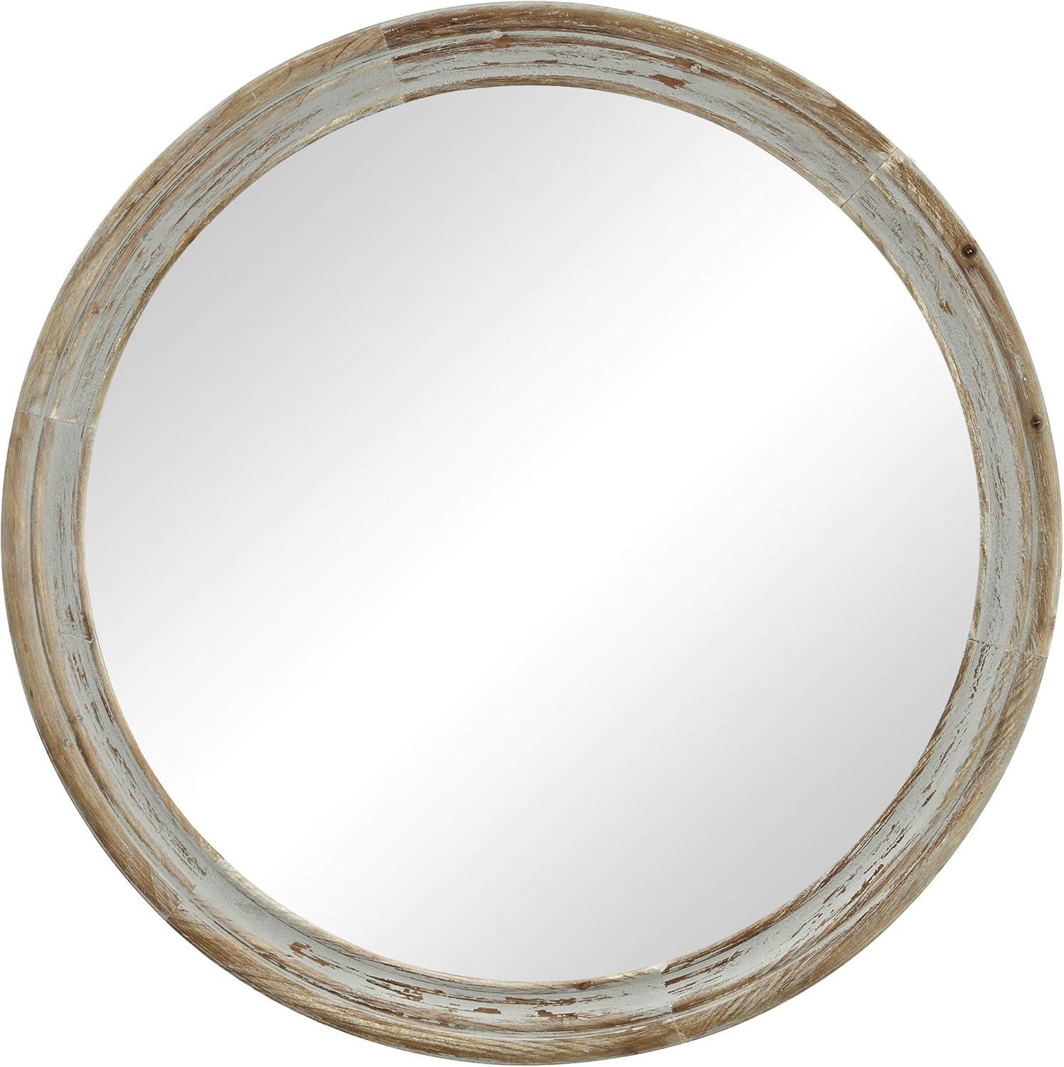 Vintage Gray 32'' Round Weathered Wood Farmhouse Wall Mirror