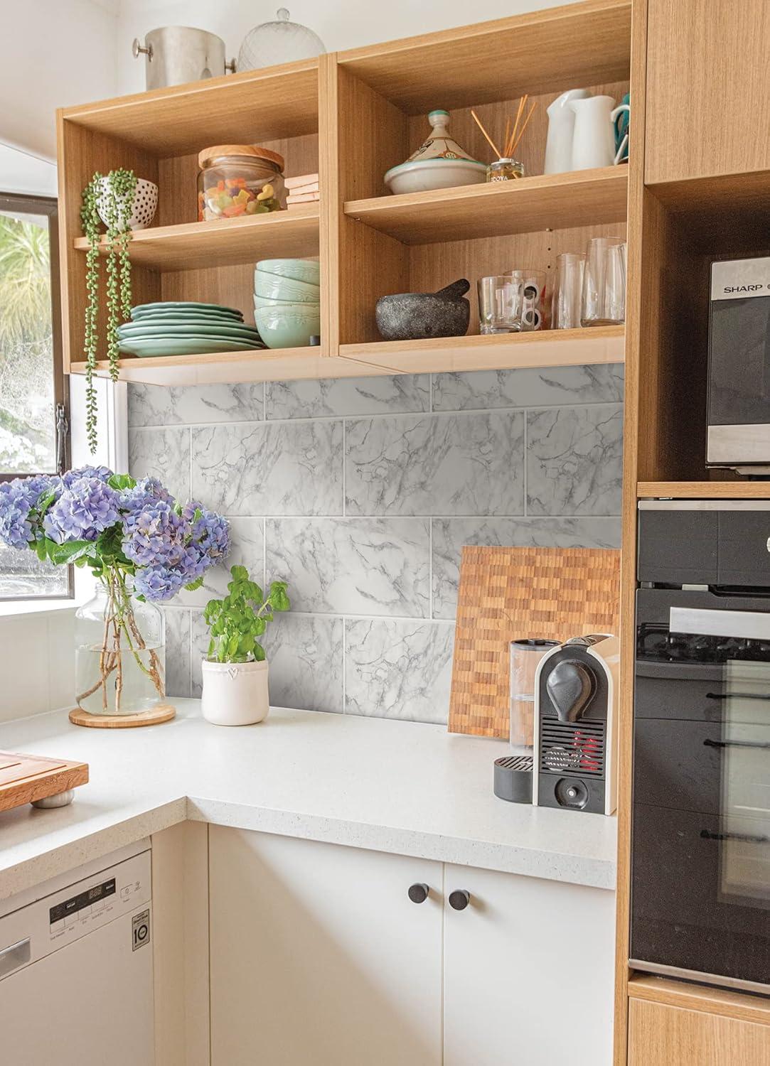 Grey and White Marble Peel and Stick Backsplash Roll