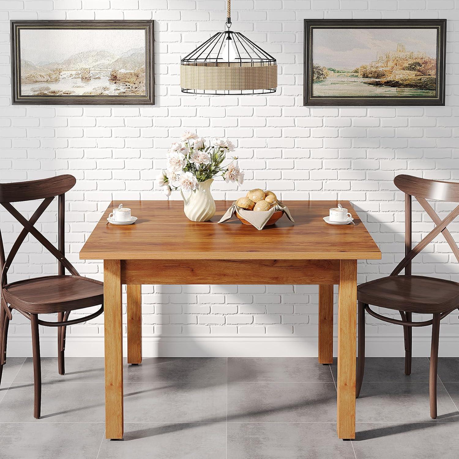 Rustic Brown Oak Square Farmhouse Dining Table