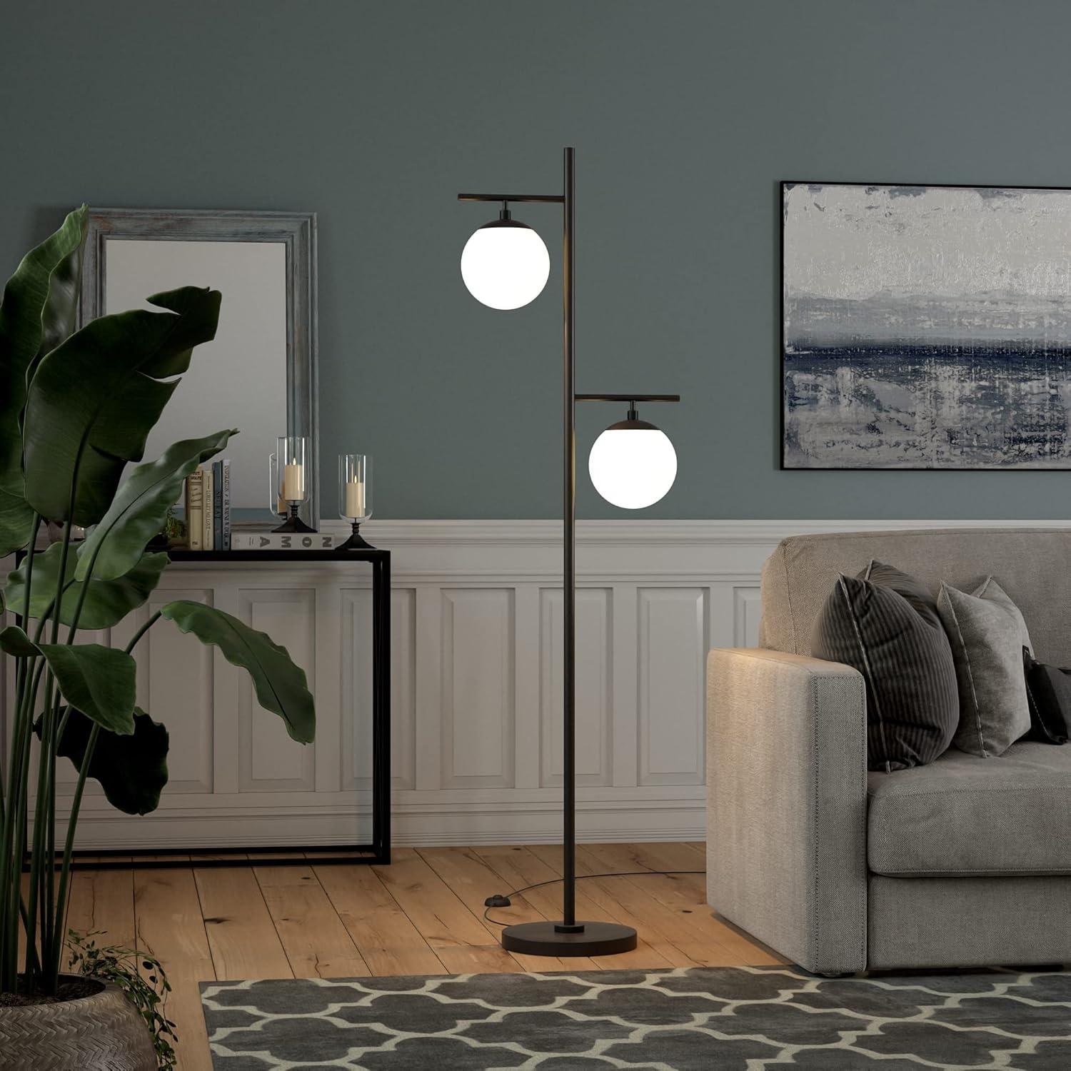 Evelyn&Zoe Pyrus 2-Light Floor Lamp with Glass shade s in Blackened Bronze/White Milk