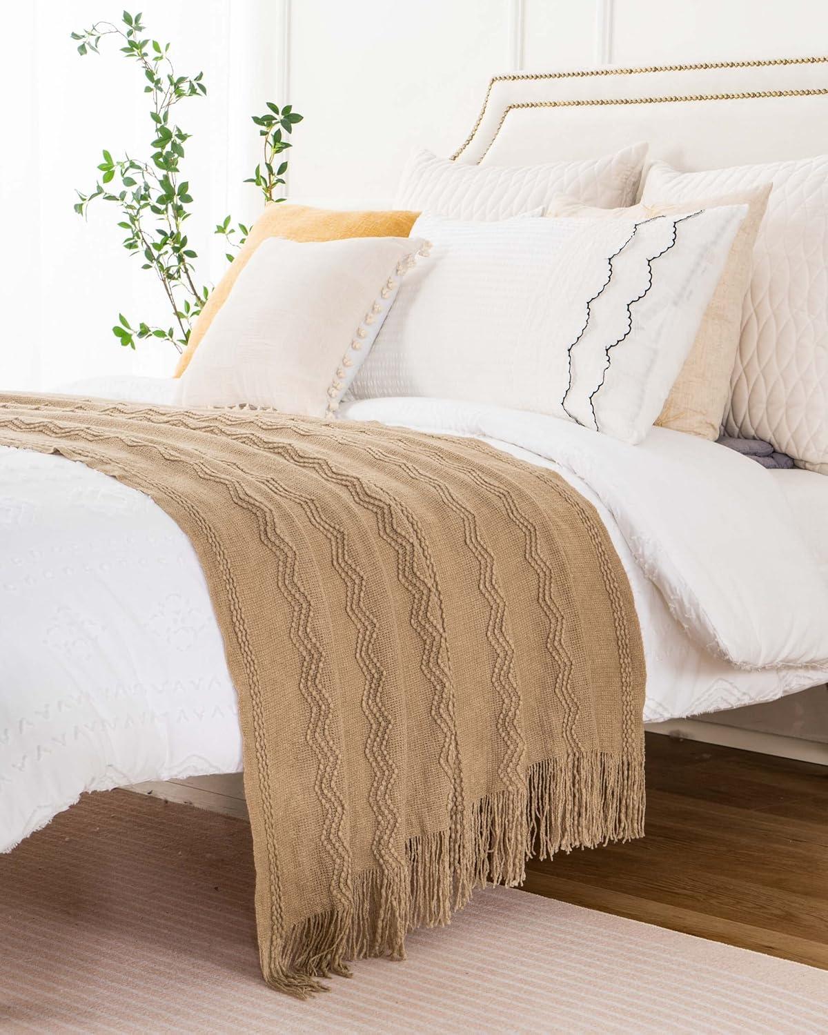 Battilo Home Throw Blanket For Couch, Solid Throw Blanket For Home Decor, Knit Throw Blankets For Bed, 50"X60"