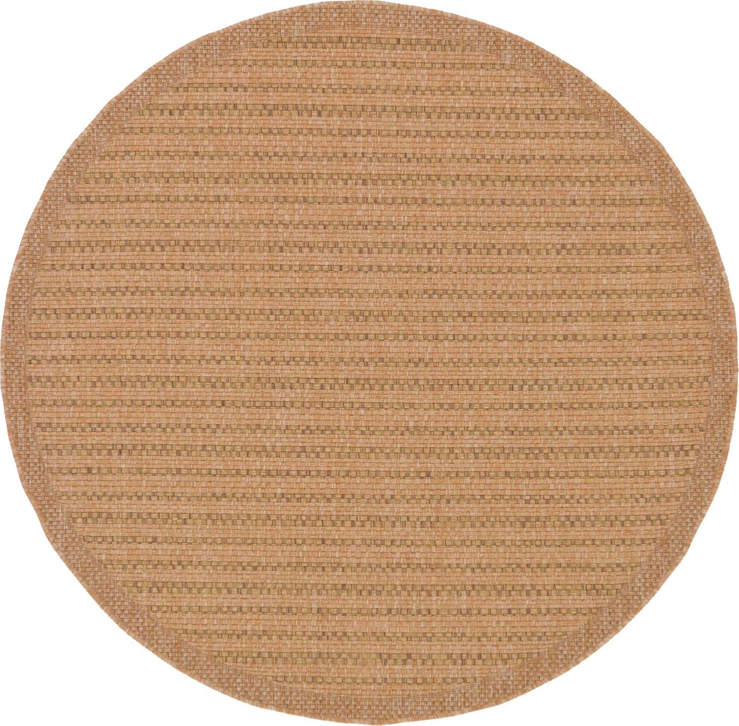 Unique Loom Outdoor Border Collection Area Rug - Checkered (6' 1" Round Light Brown)