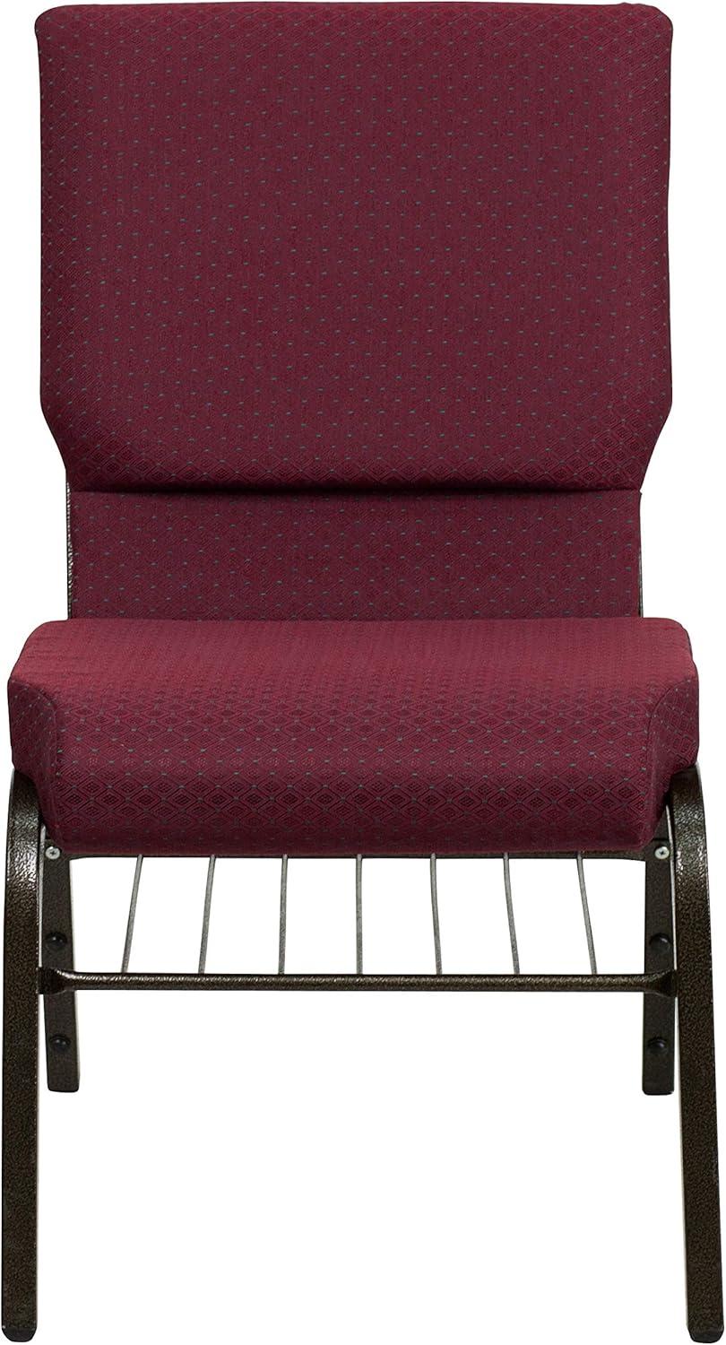 Burgundy Patterned Fabric Church Chairs with Gold Metal Frame, Set of 4