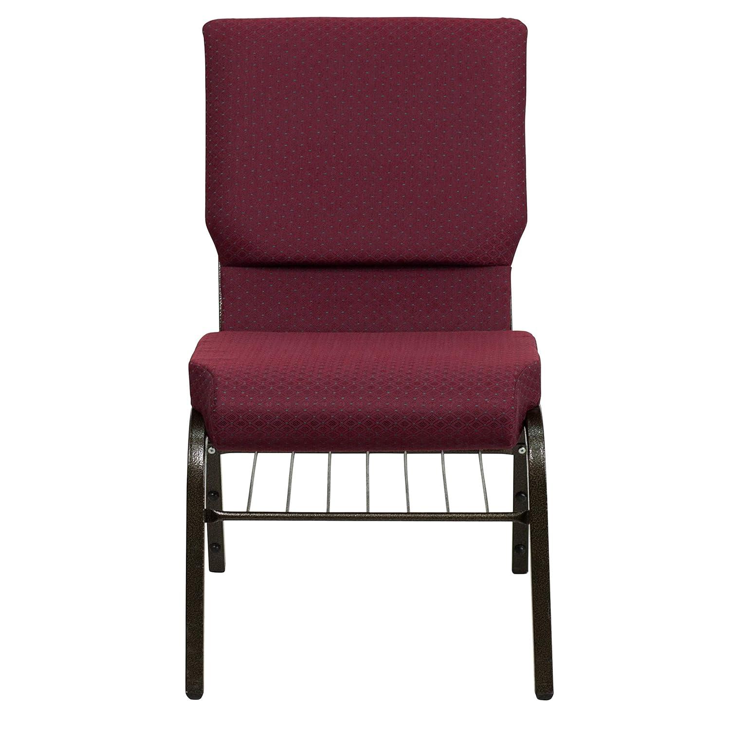 Burgundy Patterned Fabric Church Chairs with Gold Metal Frame, Set of 4