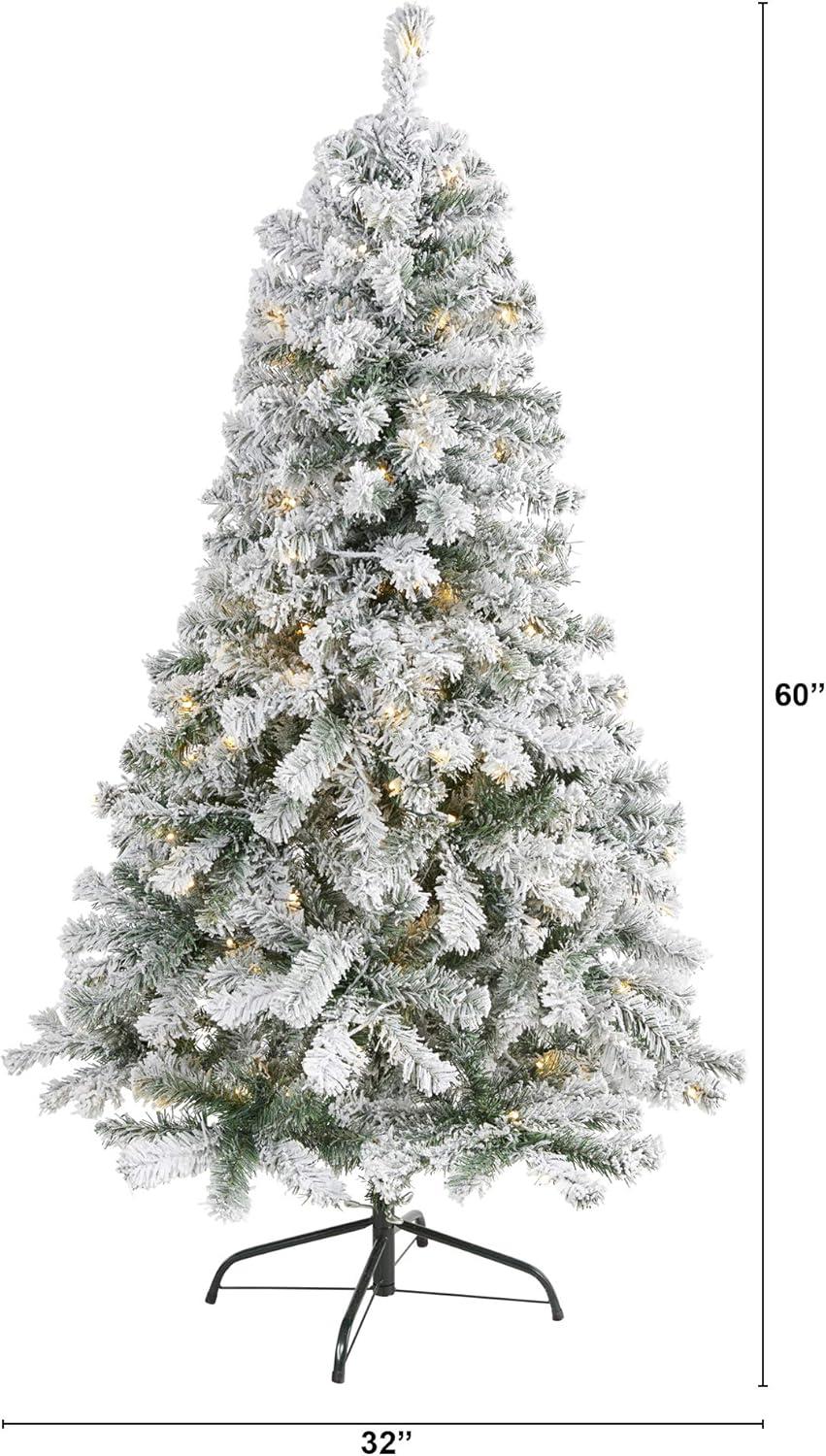 5ft Nearly Natural Pre-Lit LED Flocked Rock Springs Spruce Artificial Christmas Tree Clear Lights: Indoor Use, Easy Setup