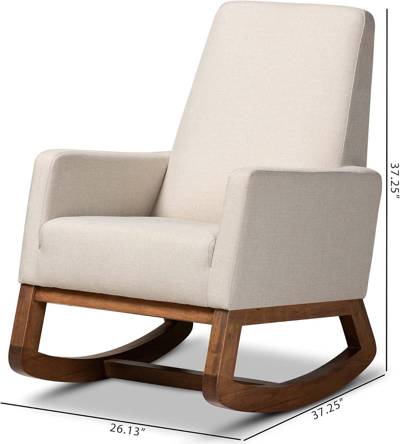 Yashiya Light Beige and Walnut Mid-Century Modern Rocking Chair