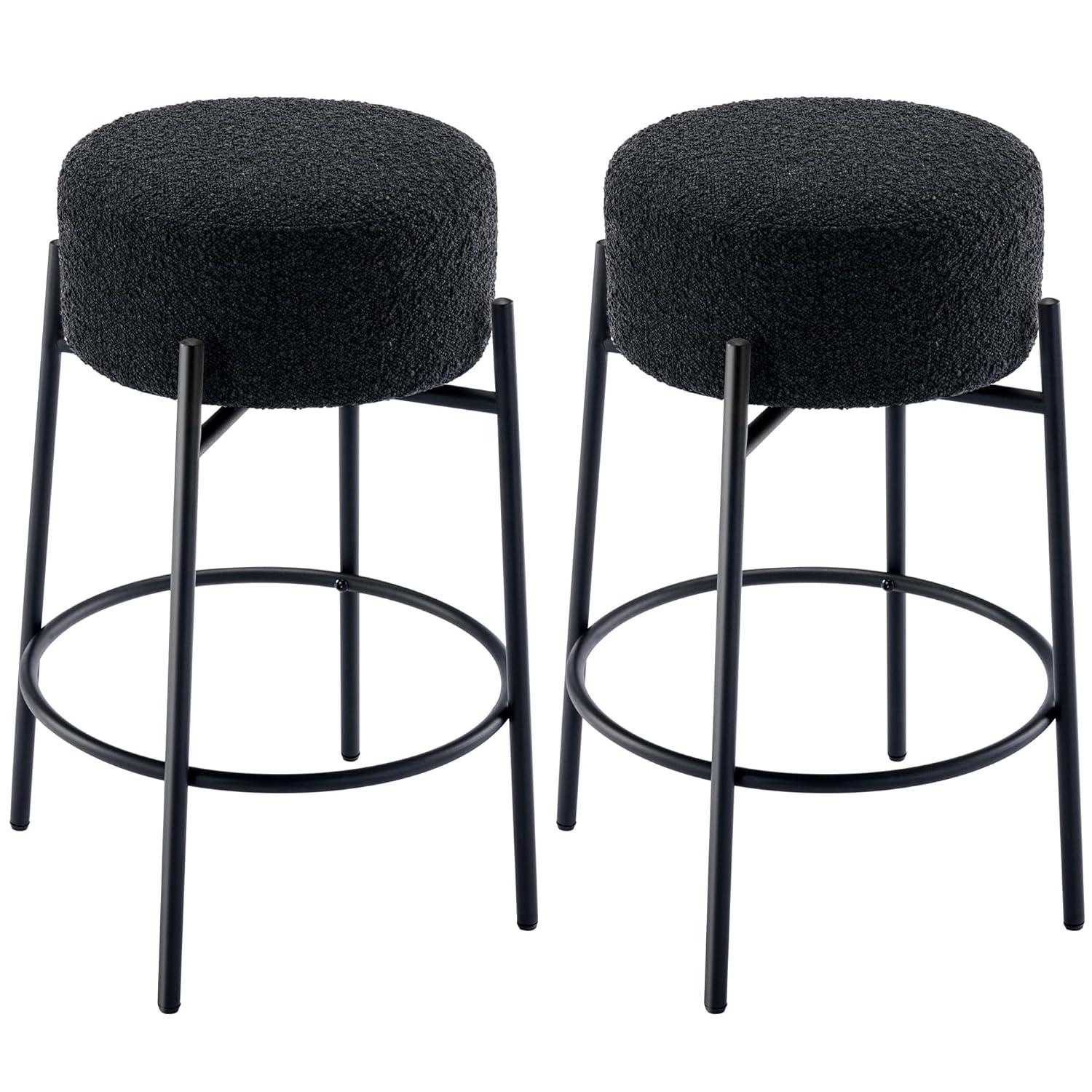 Amy Swivel Backless Boucle Upholstered 26.7"H Counter Stool with Steel Frame (Set of 2/3/4)
