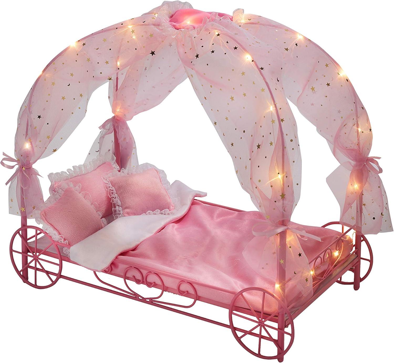 Badger Basket Royal Carriage Doll Bed with Canopy, Bedding and LED Lights