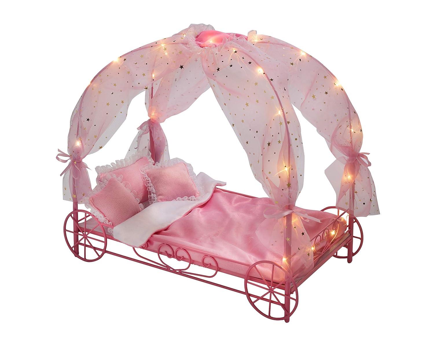 Badger Basket Royal Carriage Doll Bed with Canopy, Bedding and LED Lights