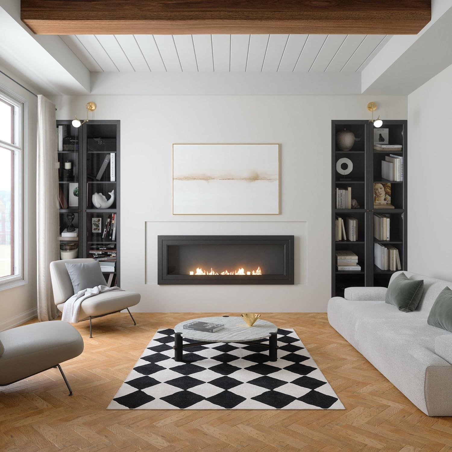 Corrigan Studio® Haylee Super Lightweight Plastic Straw Rug Checkered Black/White Outdoor Area Rug