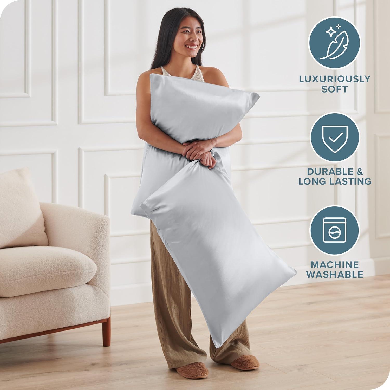 1 Pc 100% Mulberry Silk, 19 Momme, Standard - Zipper, Silver Pillowcase - Bare Home