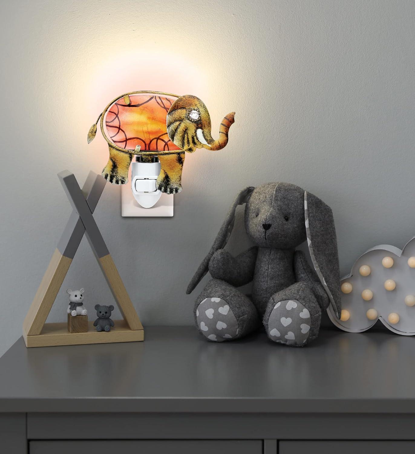 Orange Elephant Stained Glass Battery-Operated Night Light