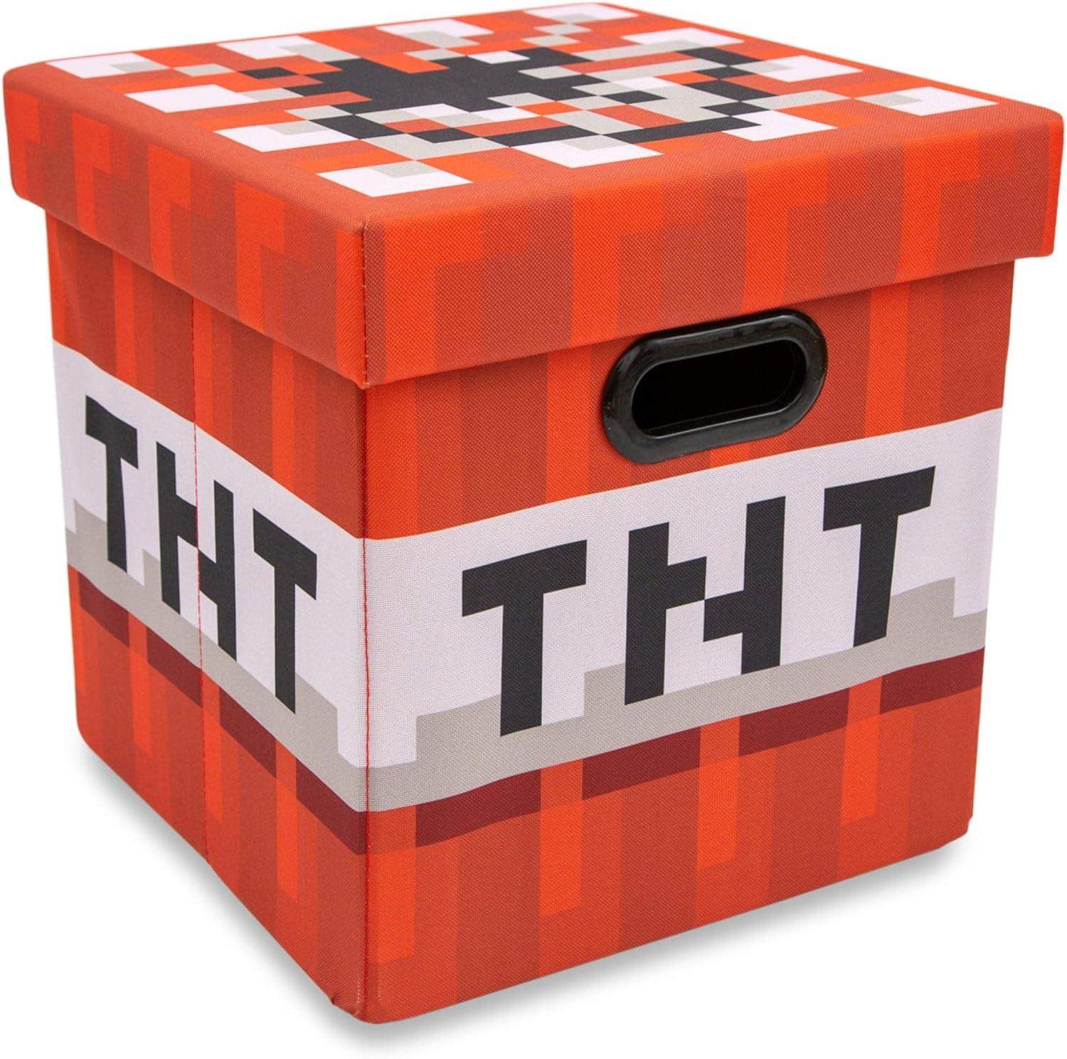 Ukonic Minecraft TNT Block Fabric Storage Bin Cube Organizer with Lid | 13 Inches
