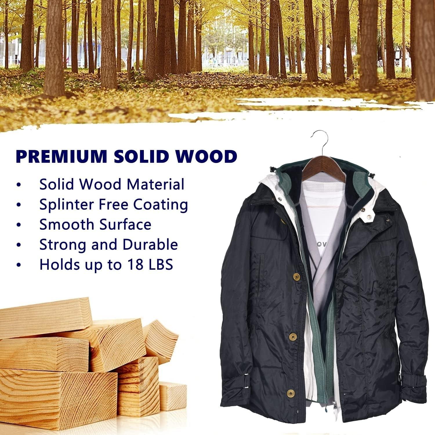 Walnut Wood Anti-Slip Suit Hangers with Chrome Hooks, 17.5"