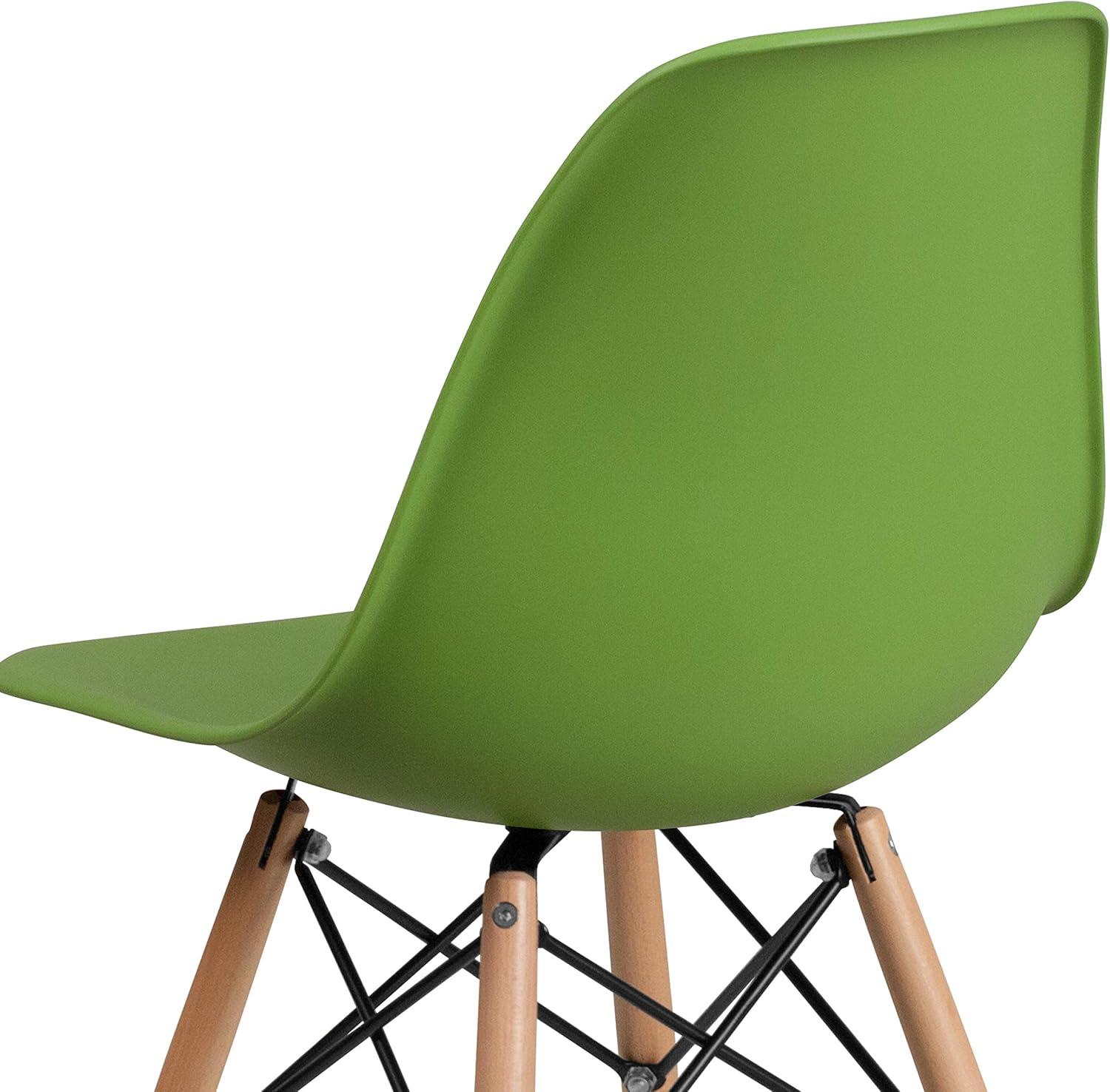 Mid-Century Modern Green Plastic Side Chair with Wooden Legs