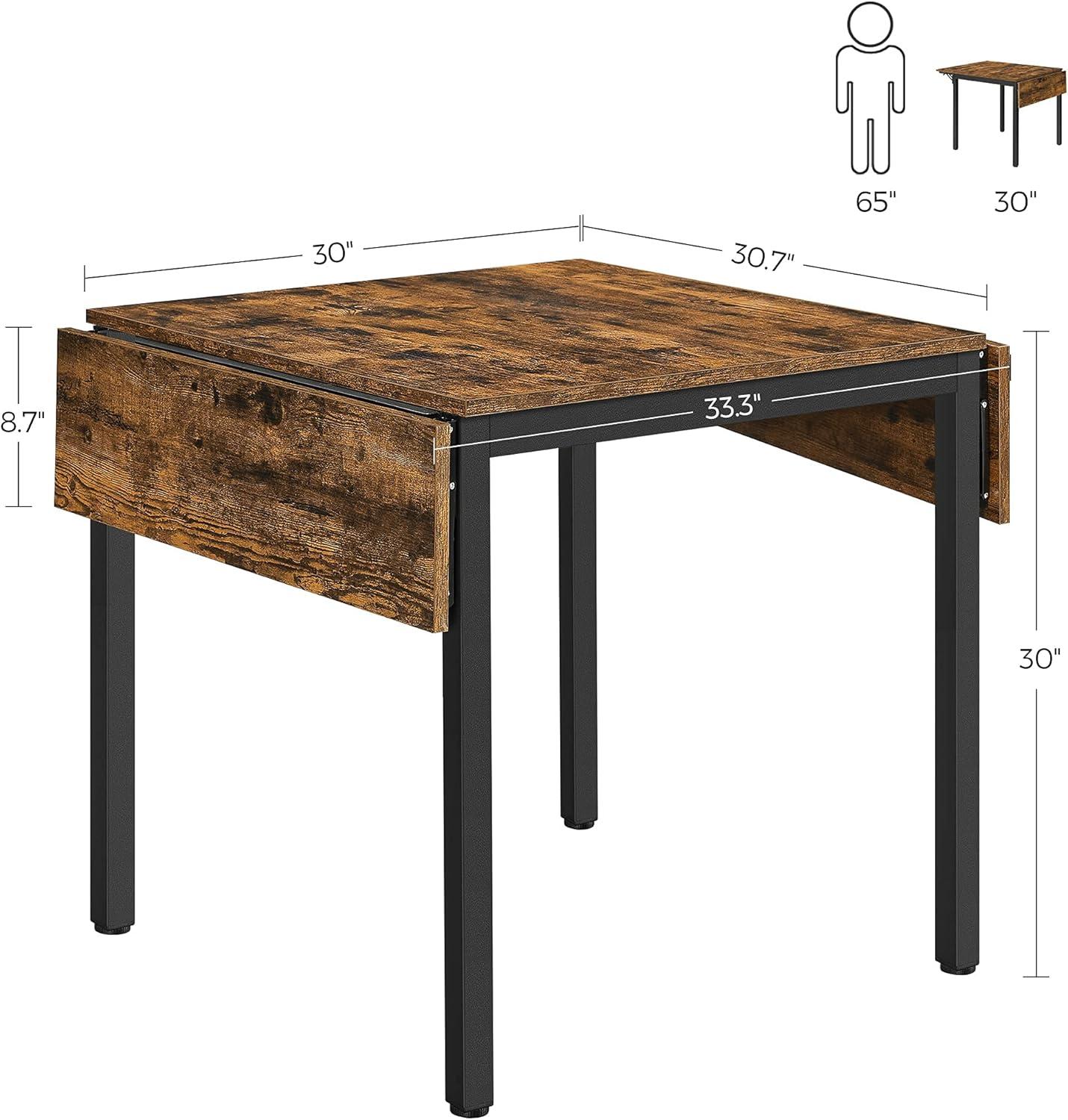 VASAGLE Brown Folding Drop Leaf Dining Table with Steel Legs