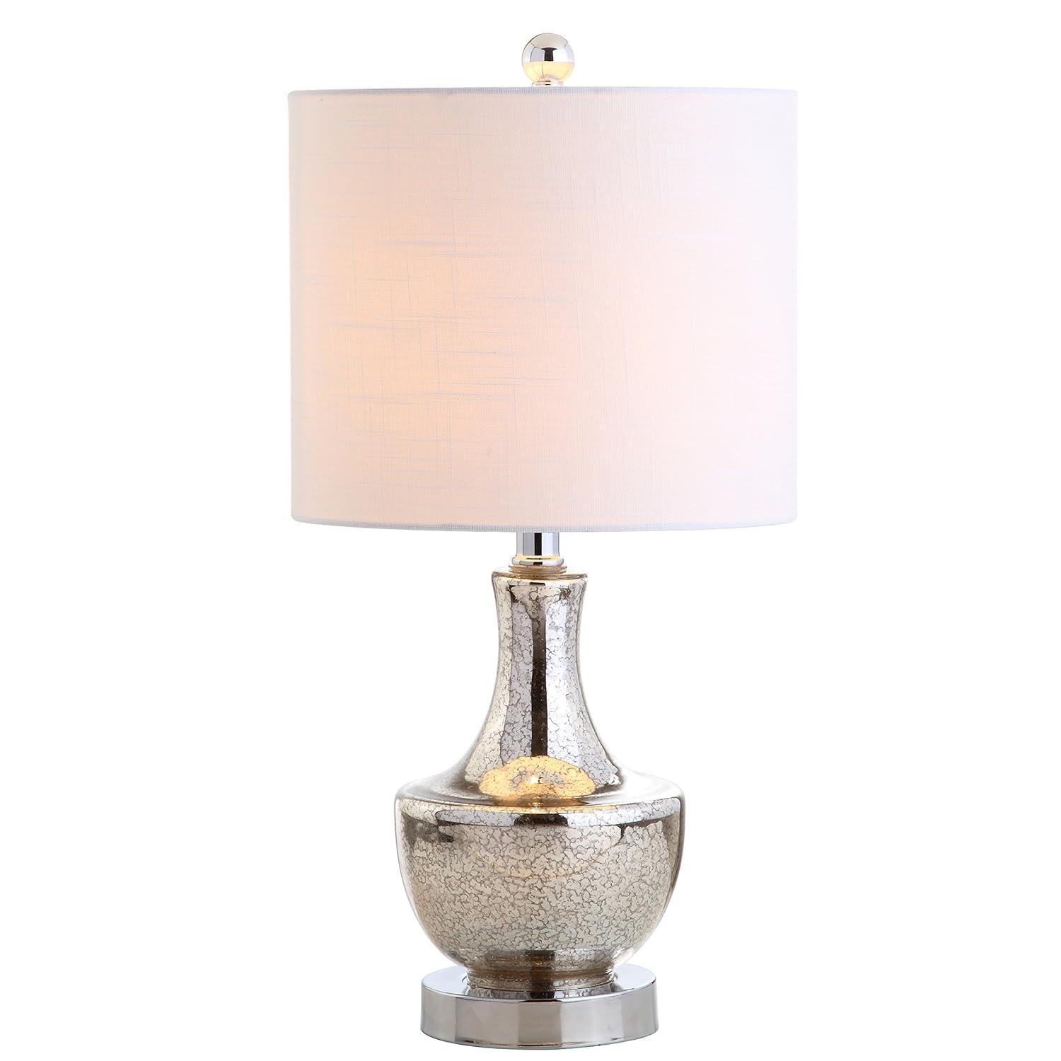JONATHAN  Y Colette Mini Glass Transitional/Glam 20-in Silver LED Incandescent Rotary socket Table Lamp with Linen Shade