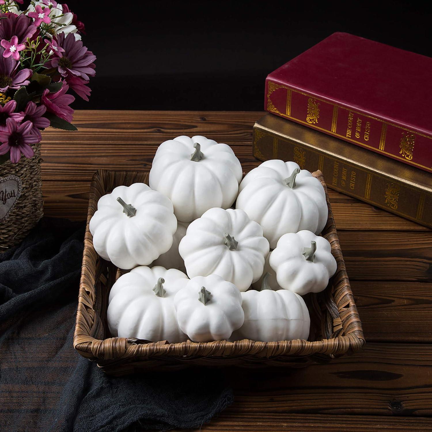 Bibana 12 Pack Artificial Assorted Pumpkins, Mini Fake Pumpkins Artificial Vegetables for Halloween,Harvest Thanksgiving Party Decor (White)