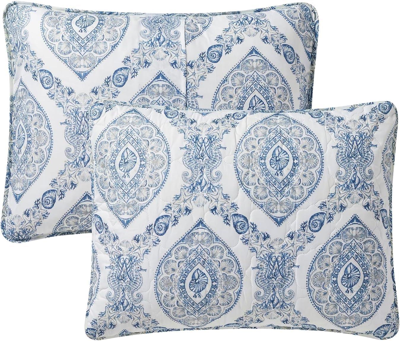 Sea Damask 3-Piece Printed Coastal Quilt Set