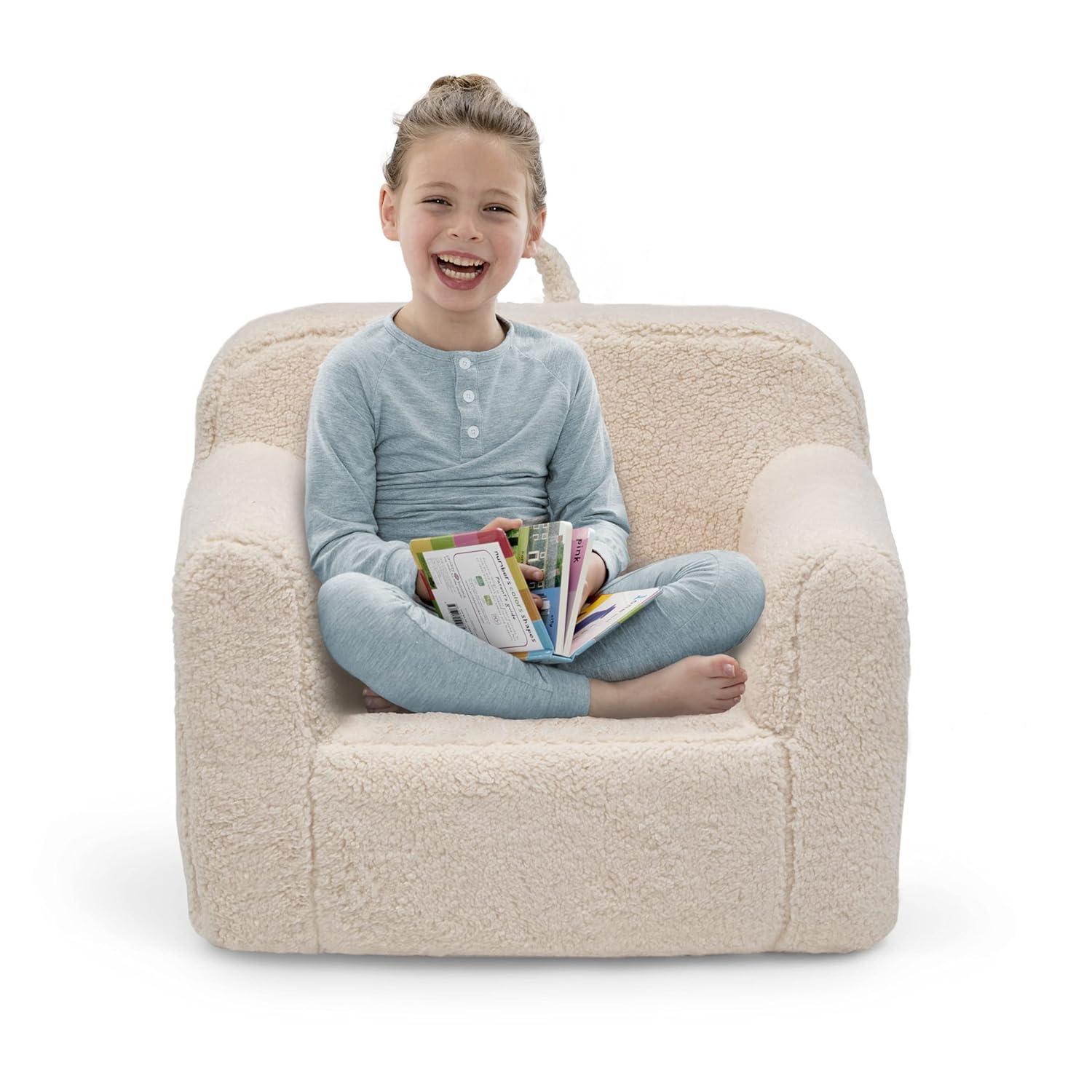 Cream Sherpa Kids' Foam Chair with Handle