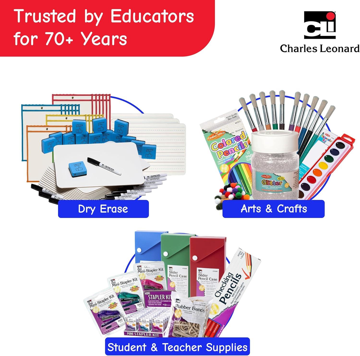 Charles Leonard Dry Erase Lapboard Class Pack, Plain 1-Sided Boards, Markers & Erasers, Pack of 12