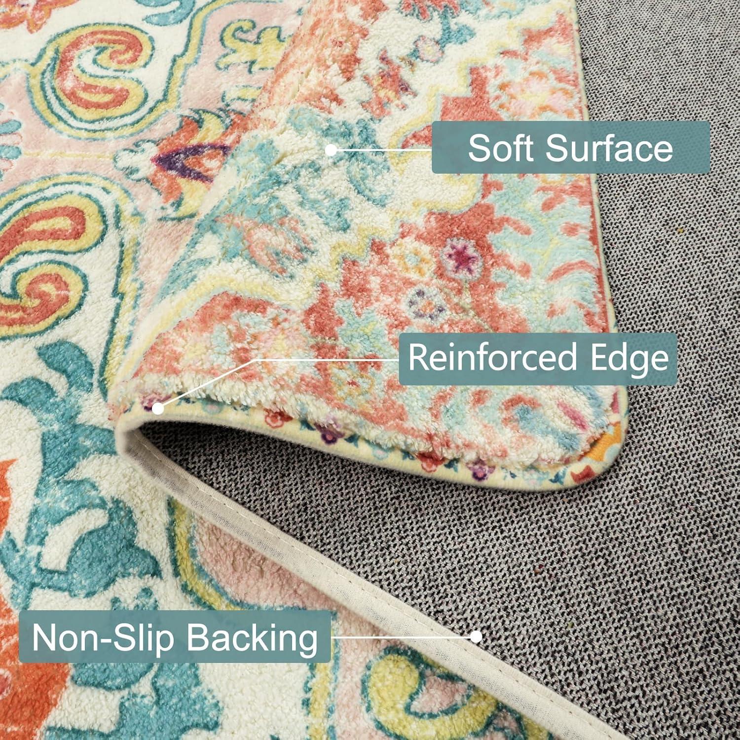 Moynesa 2'x3' Bohemian Area Rug, 2x3ft Small Boho Washable Bathroom Entryway Kitchen Rug,Floral Medallion Non Slip Pet Friendly Vintage Throw Carpet for Front Door Sink Living Room Bedroom, Orange