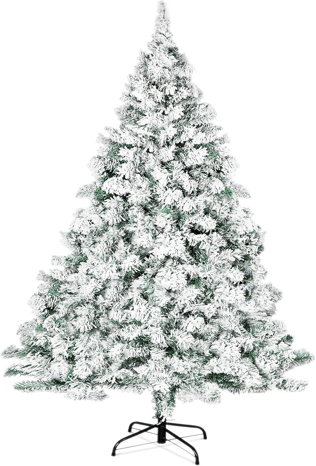 SUGIFT 6ft Snow Flocked Christmas Tree Unlit Holiday Decor