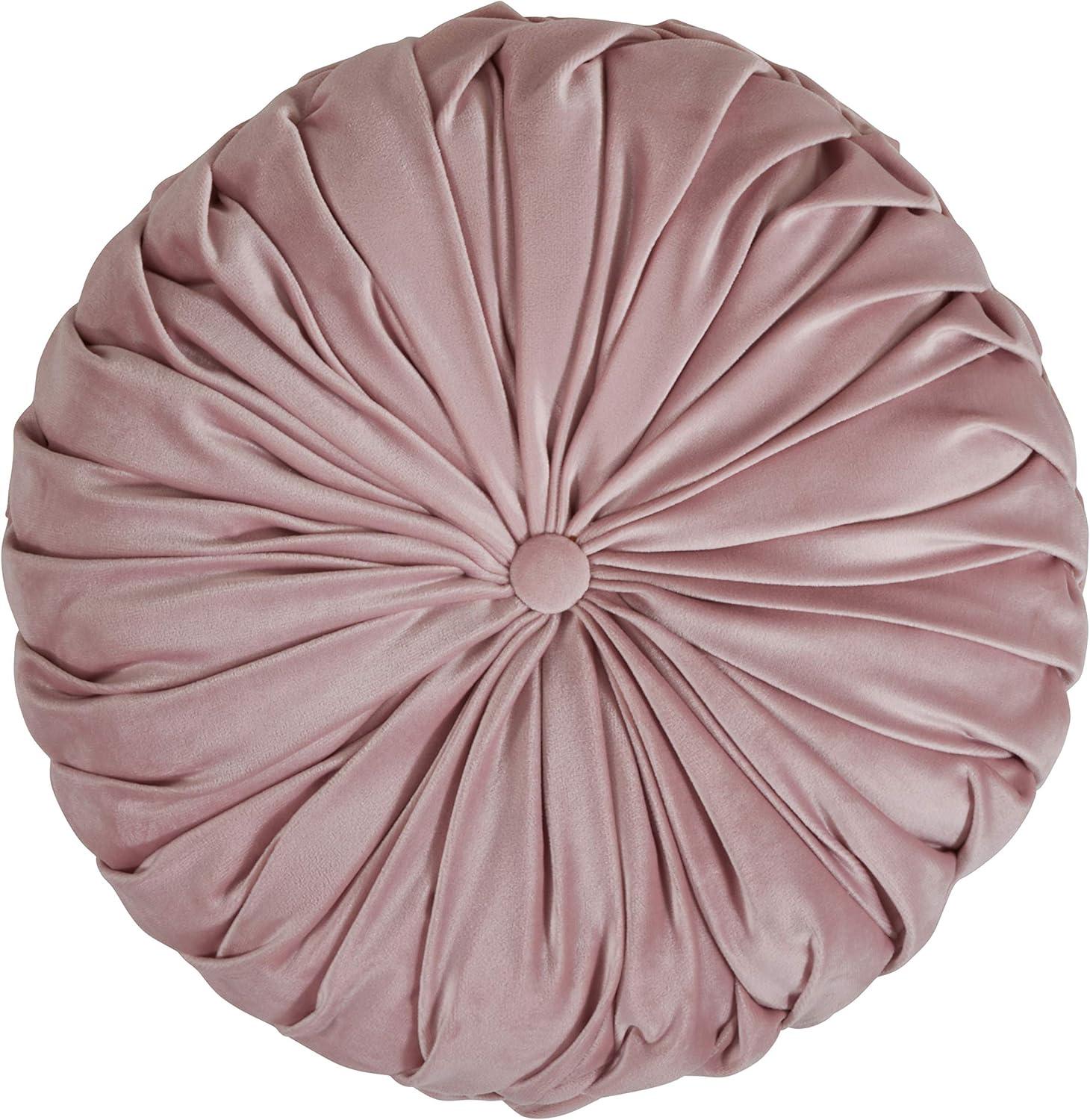 14" Velvet Pintucked Poly Filled Round Throw Pillow - Saro Lifestyle