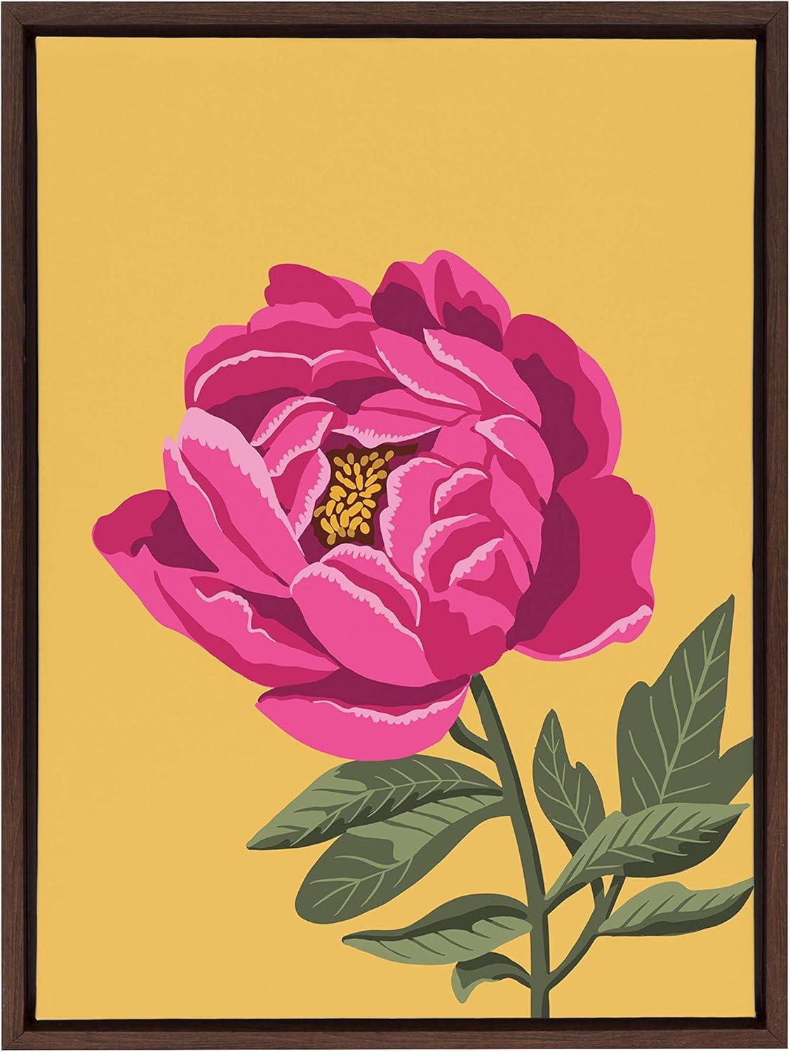 18" x 24" Sylvie Bright Peony by Maria Filar Framed Wall Canvas Brown - Kate & Laurel All Things Decor: Modern Botanical Digital Art