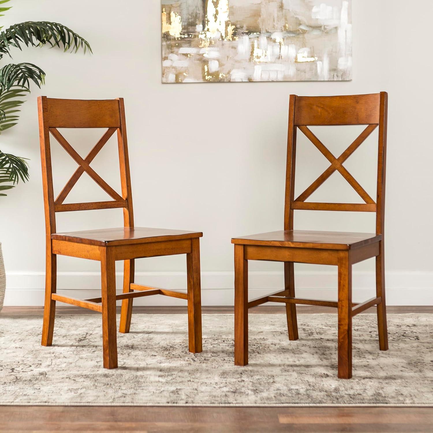 Walker Edison Traditional Wood Dining Chair, Set of 2, Antique Brown