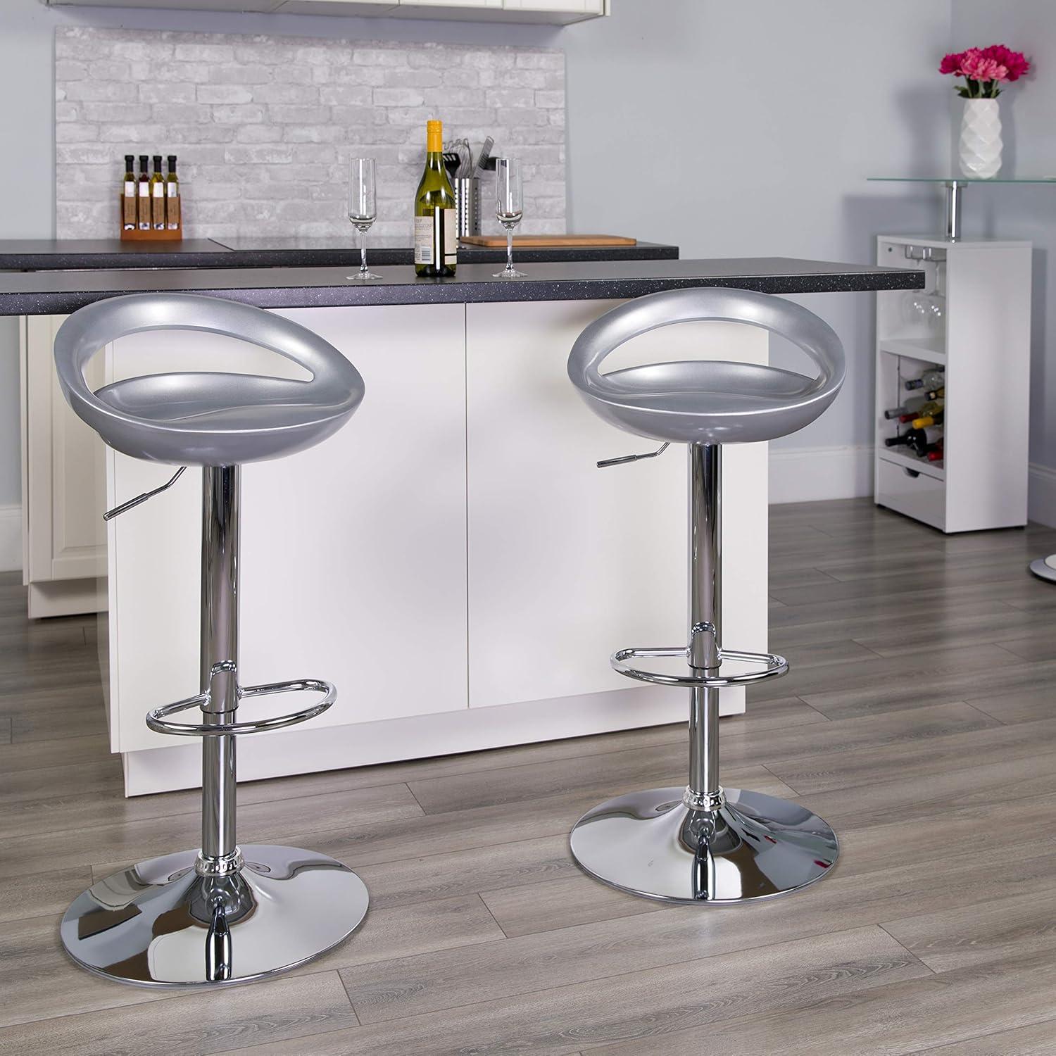 Flash Furniture Contemporary Plastic Adjustable Height Barstool with Rounded Cutout Back and Chrome Base